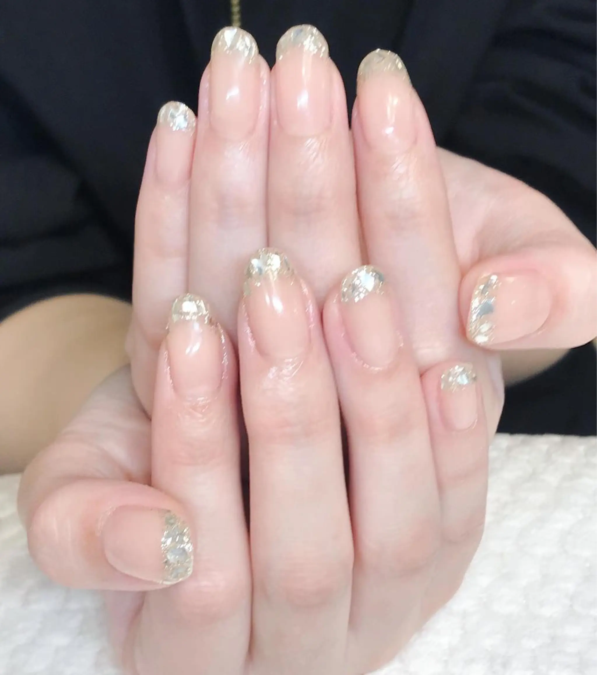 ネイル フレンチネイル ガラスフレンチ キラキラネイル Nyanco Nailのネイルデザイン