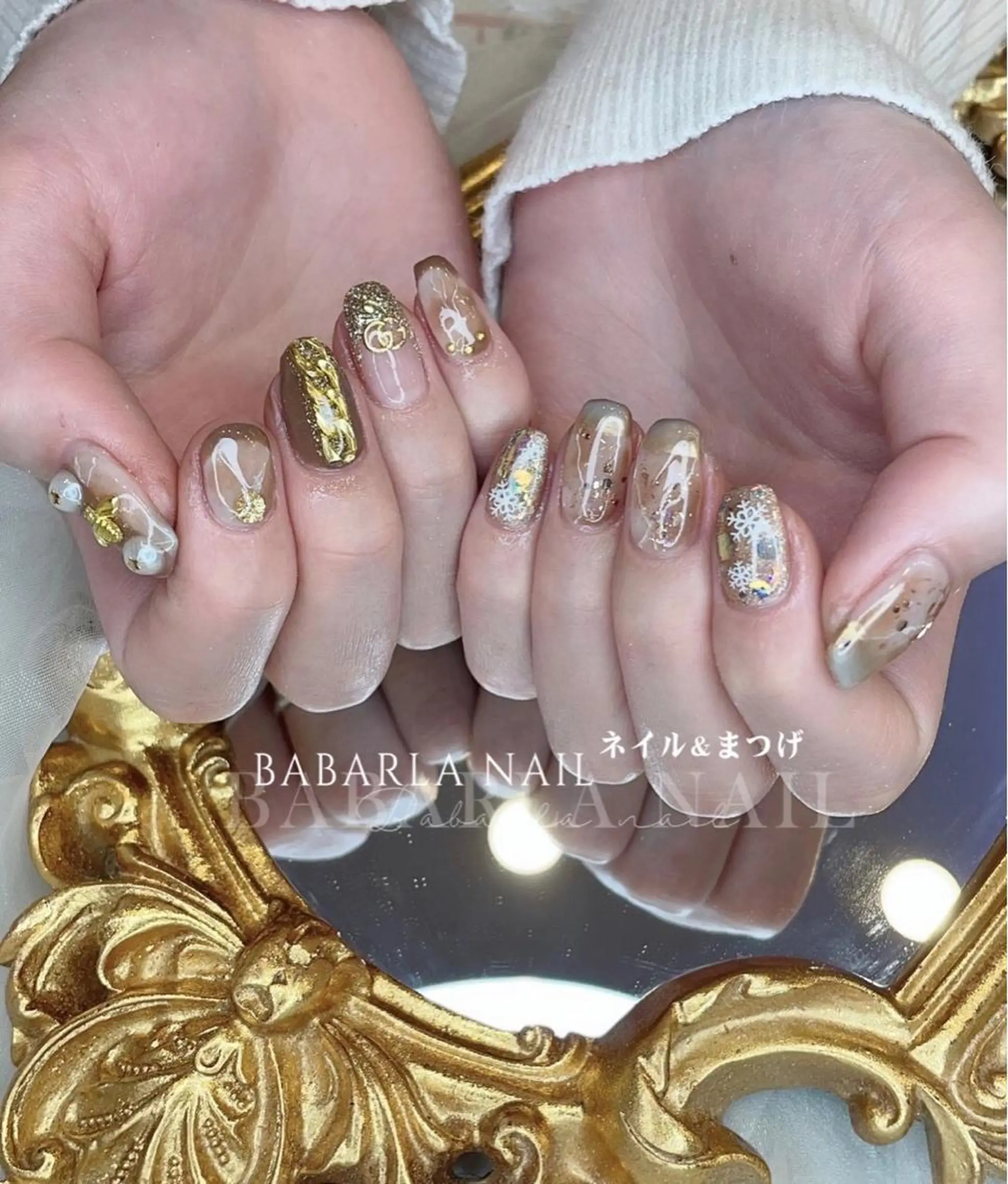 ネイル ブラウン ミラーネイル Babarla Nailのネイルデザイン