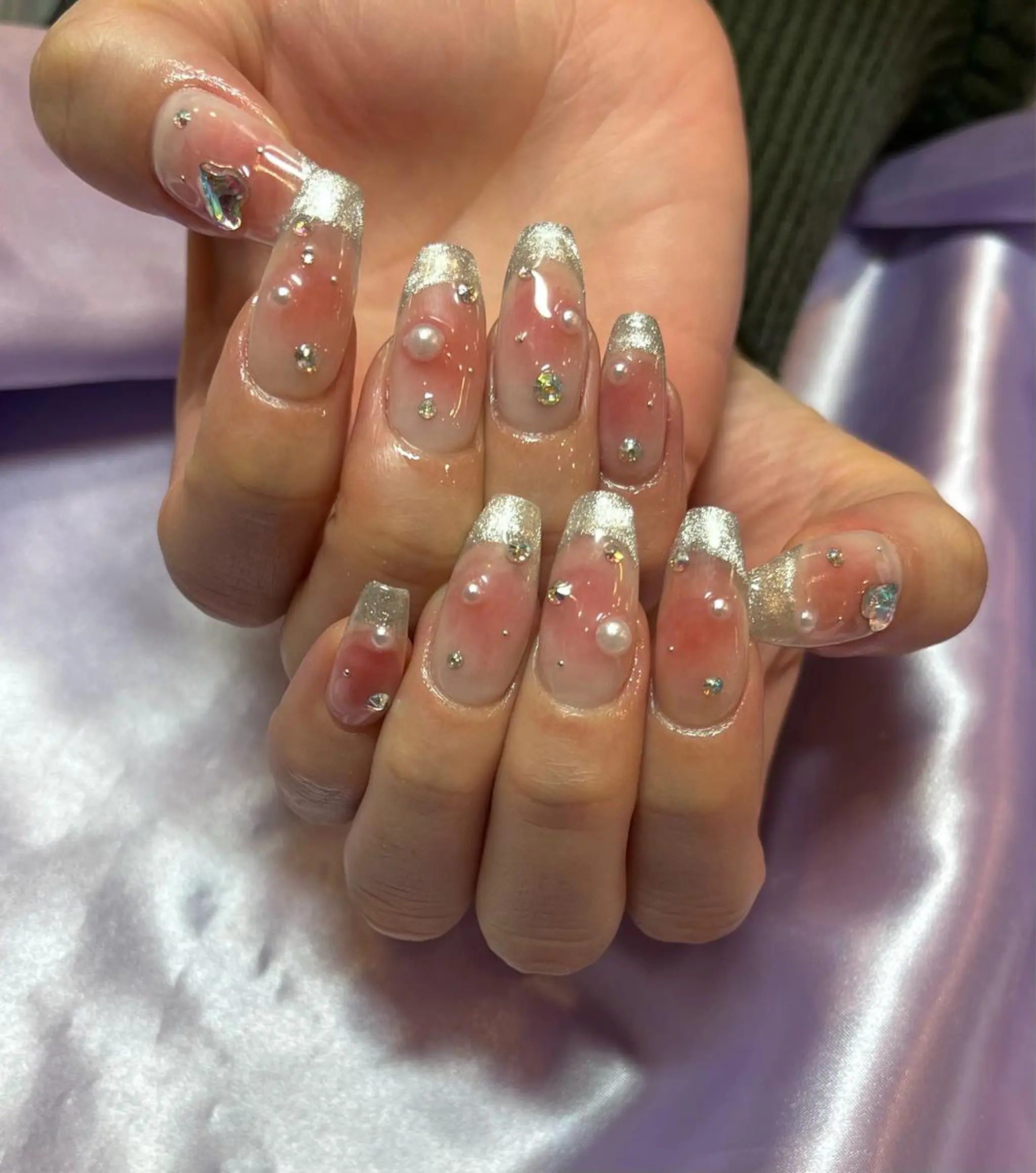 ネイル チークネイル フレンチネイル ガーリー キラキラネイル 韓国ネイル ハンドネイル フットネイル Para Sol nail　Maoのネイルデザイン