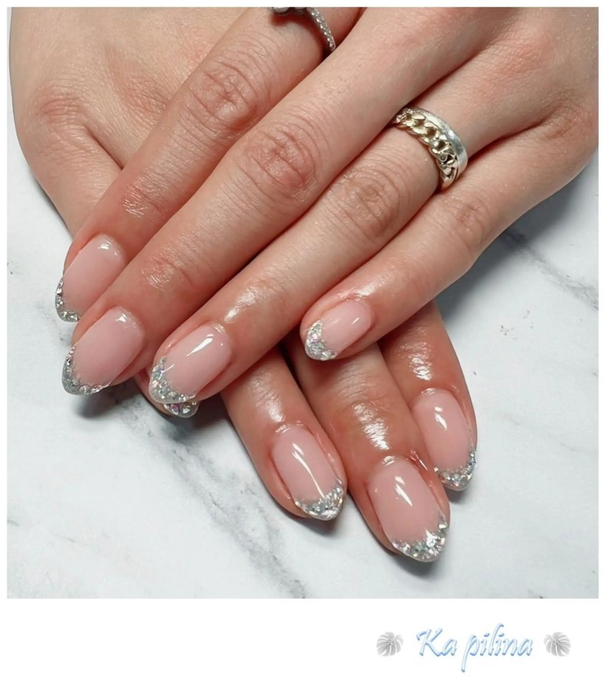 ネイル フレンチネイル キラキラネイル Nail salon Ka pilinaのネイルデザイン