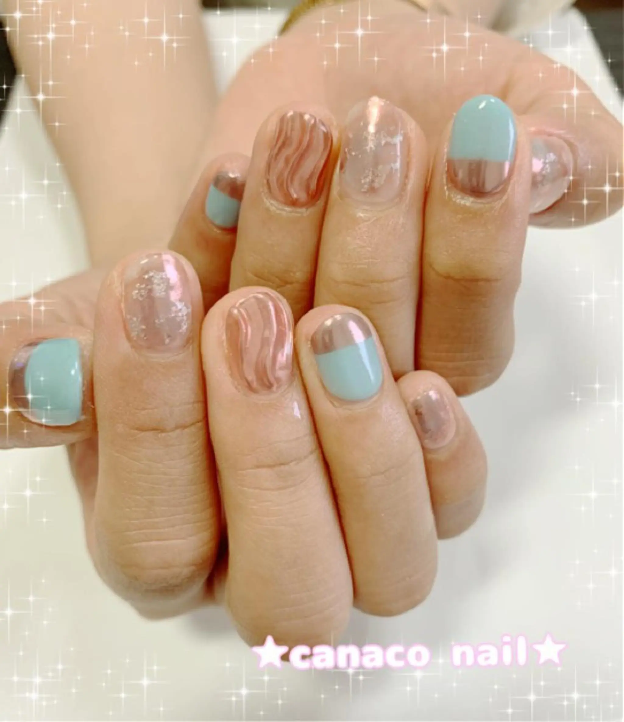 ネイル ミラーネイル ピンク ハンドネイル ハンドケア ベテランネイル cnc  nailのネイルデザイン