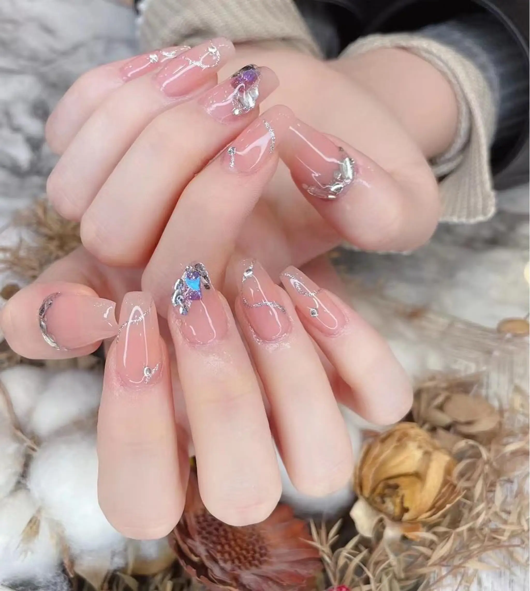 ネイル クリアネイル ラメ(グリッター) オフィスネイル ピンク Babarla Nailのネイルデザイン