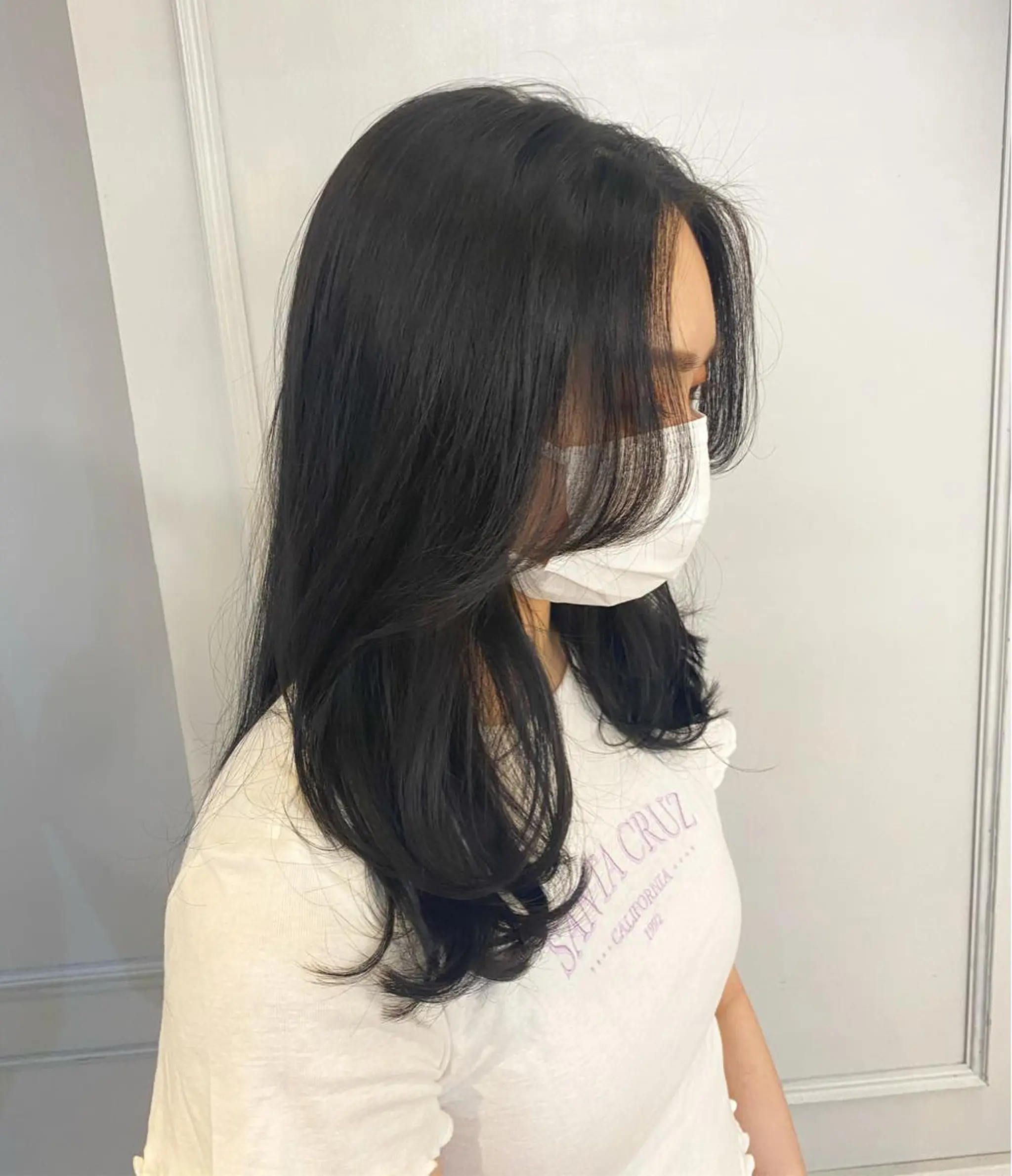 セミロング カラー セミロングパーマ 黒髪 ブルーカラー ブルーブラック 透明感カラー 横浜/レイヤーカット /韓国ヘア/佐藤記正のヘアスタイル