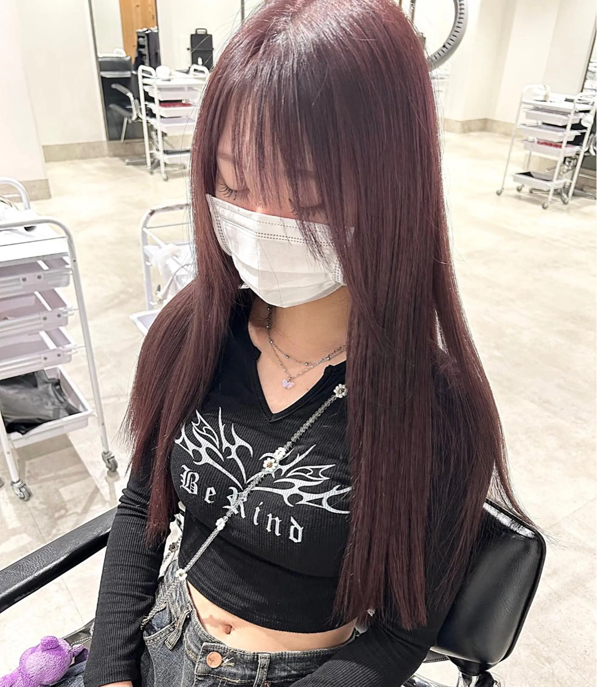 ロング カラー ブリーチ ピンクカラー パープルカラー カット ヘアカラー トリートメント ヘッドスパ GO TODAY  SHAIRE  SALON   渋谷モディ所属・スキバサミを使わない カット🌼唯🌼のヘアスタイル
