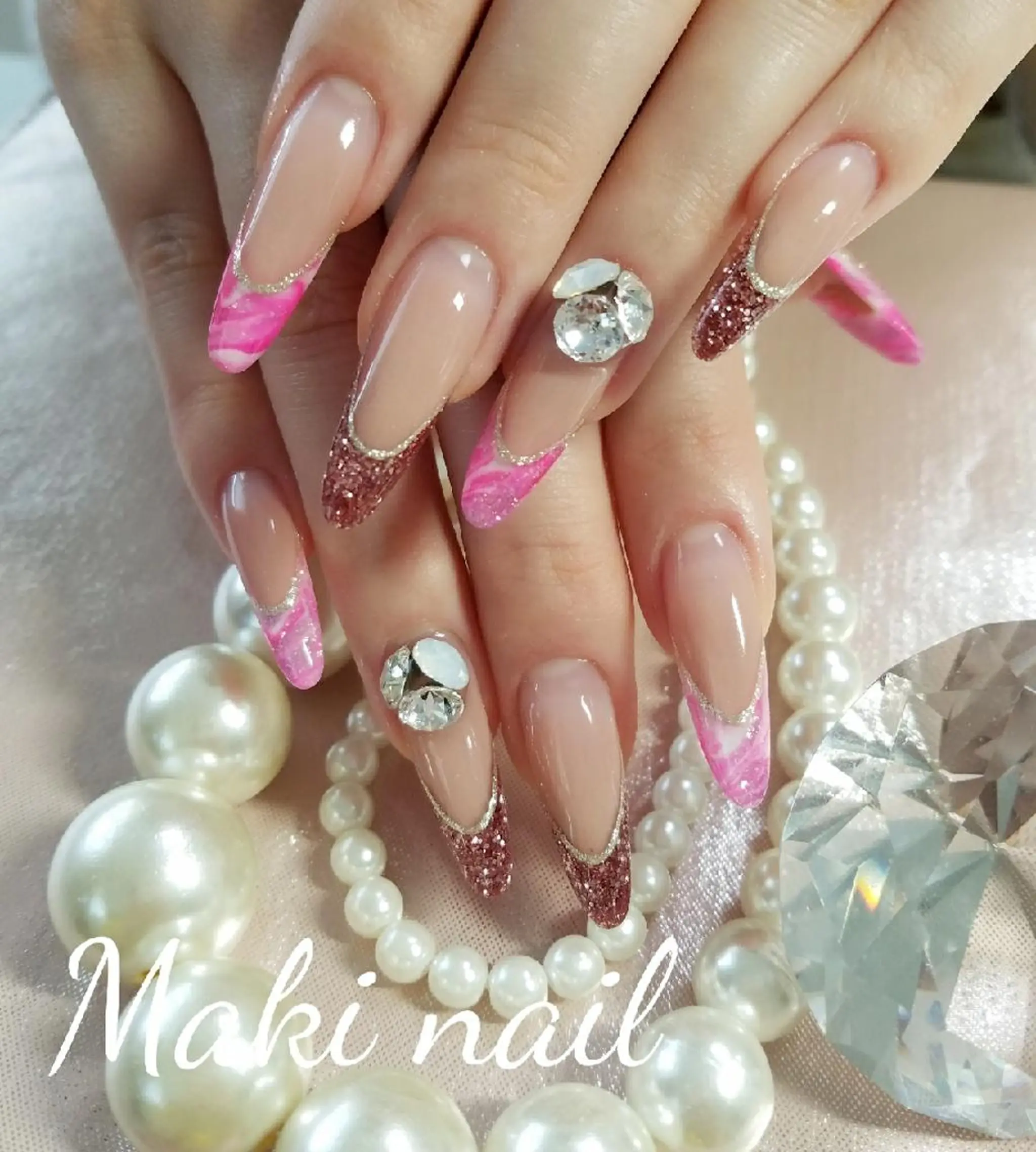 ネイル フレンチネイル 大理石ネイル(マーブル) ハンドネイル   MAKI NAILのネイルデザイン