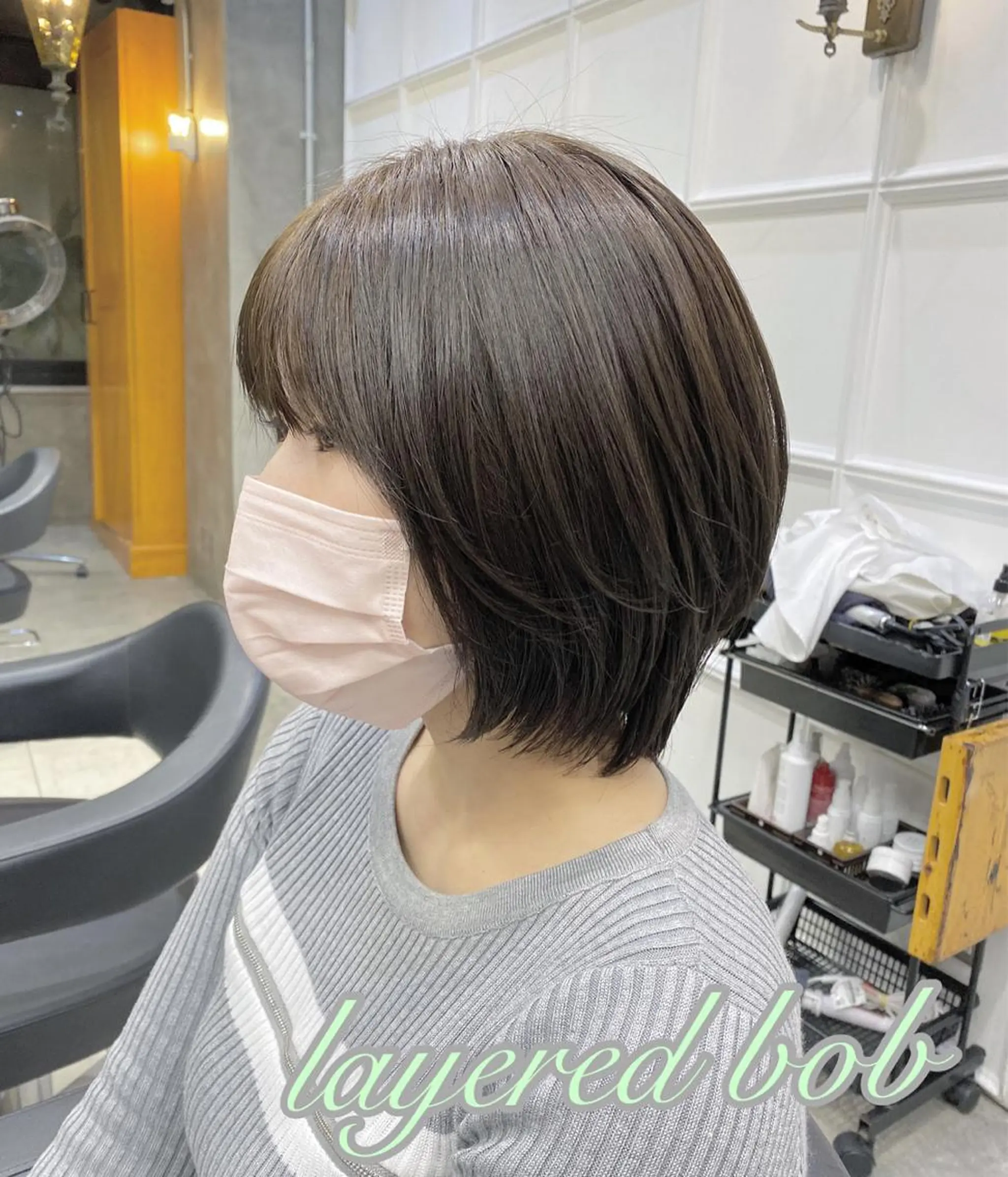 ショート ボブレイヤー ボブ レイヤーカット Ms.CHARM所属・透明感カラー🌿 グレージュ🐺陽介のヘアスタイル