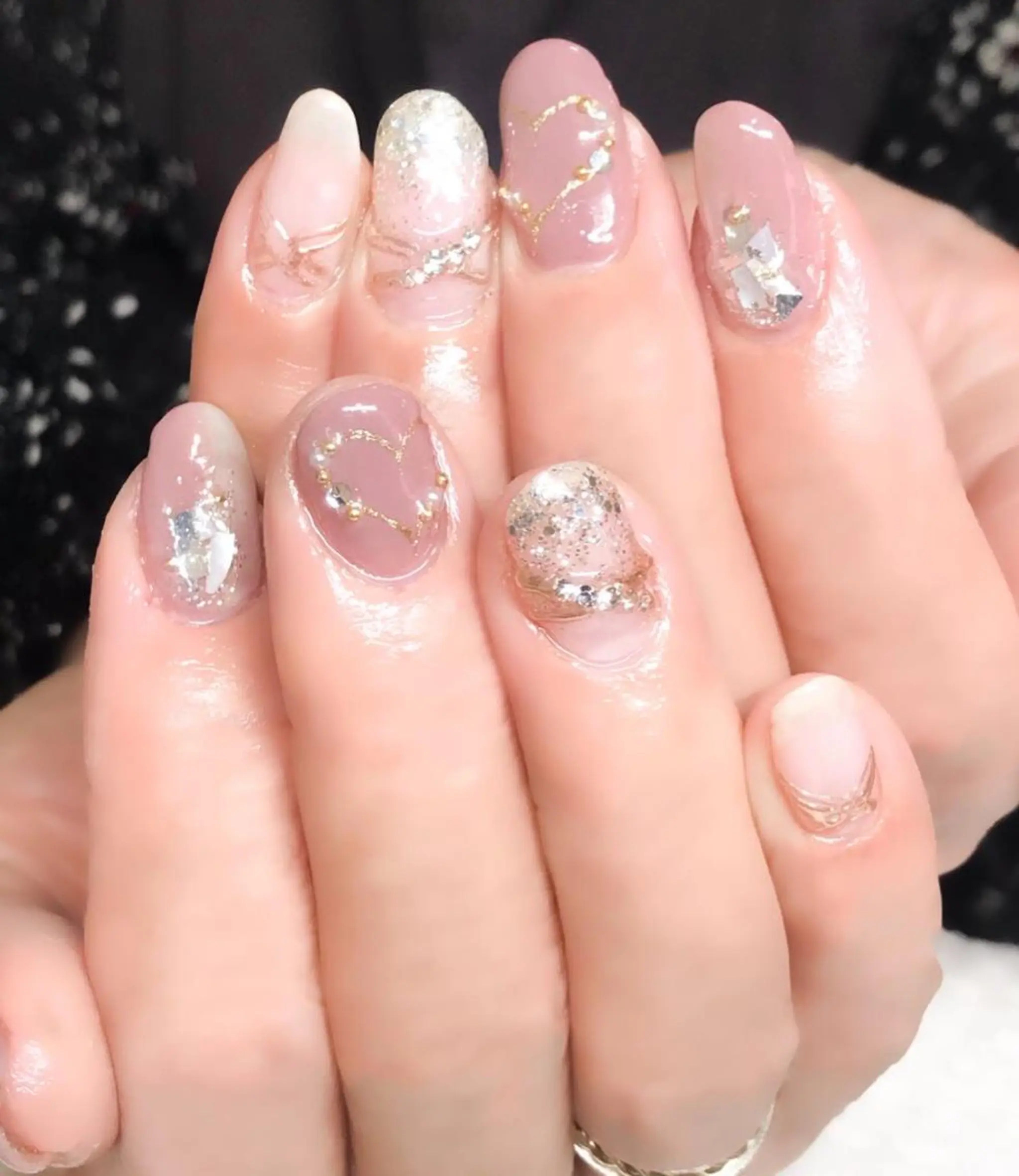 ネイル ジェルネイル ハート キラキラネイル ピンク バレンタイン Nyanco Nailのネイルデザイン