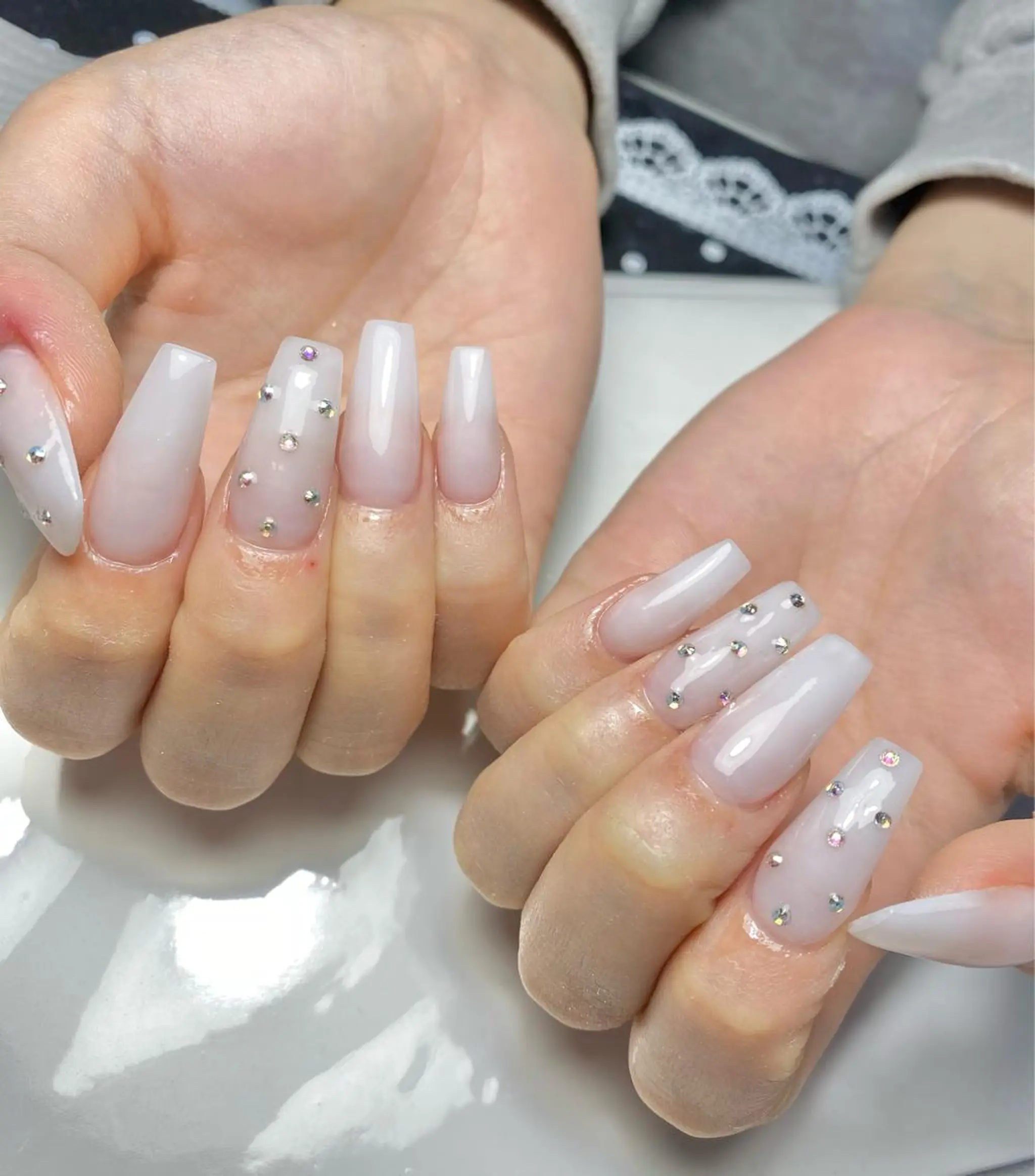 ロング ネイル アートネイル クリアネイル ホワイト ハンドネイル lune nail_2017のその他イメージ