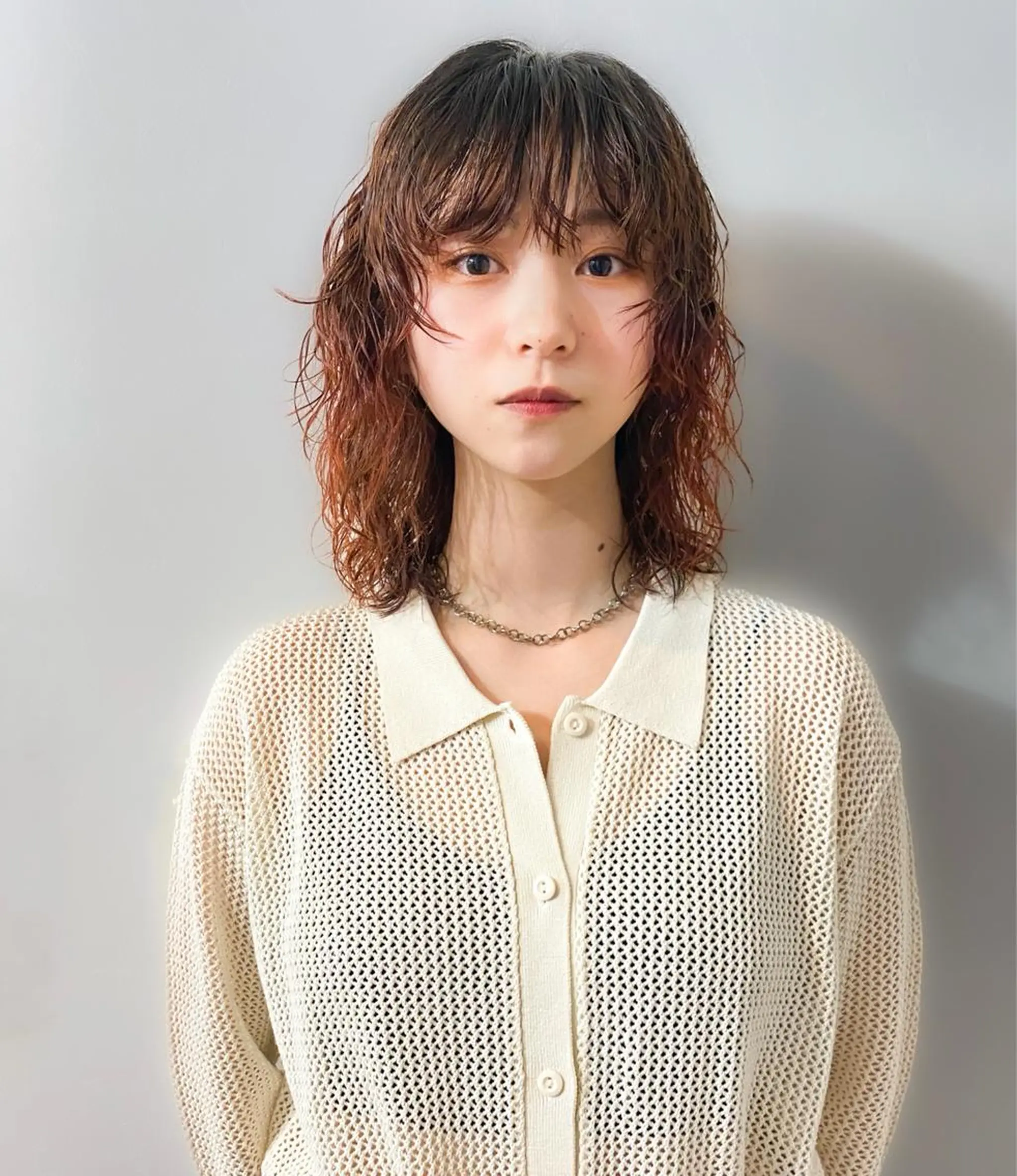 ミディアム カラー パーマ ブリーチ オレンジ カット パーマ レイヤー/パーマ /ウルフ/nabeのヘアスタイル