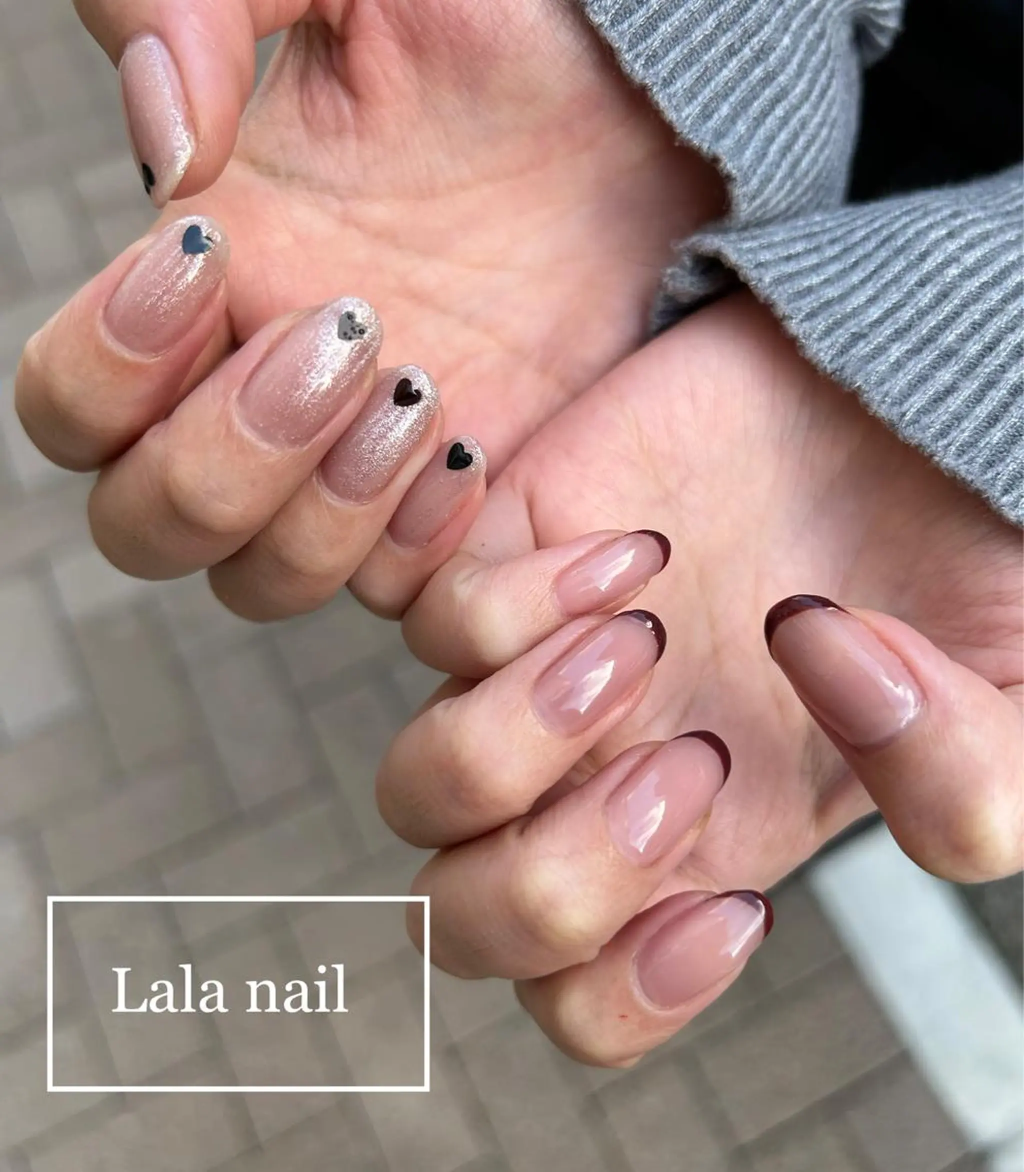 ネイル ボルドー フレンチネイル ハート 韓国ネイル シンプルネイル Lala nailのネイルデザイン
