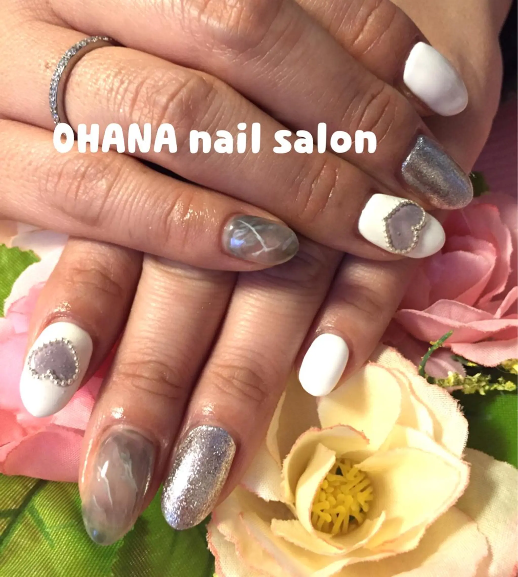 ネイル ジェルネイル ハート 大理石ネイル(マーブル) 那覇🏝️台湾人 ネイリストSHIUのネイルデザイン