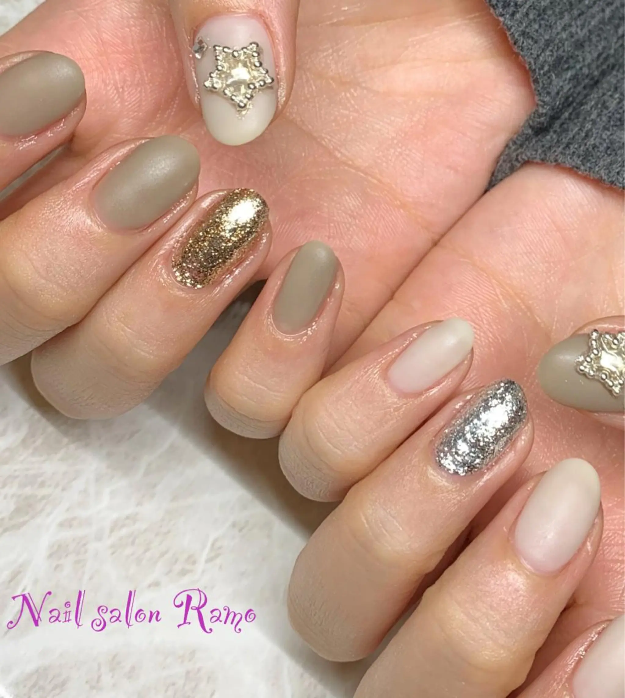 ネイル アートネイル ブルー ジェルネイル ラメ(グリッター) ミラーネイル Nail salon Ramo所属・松田 祥子のネイルデザイン