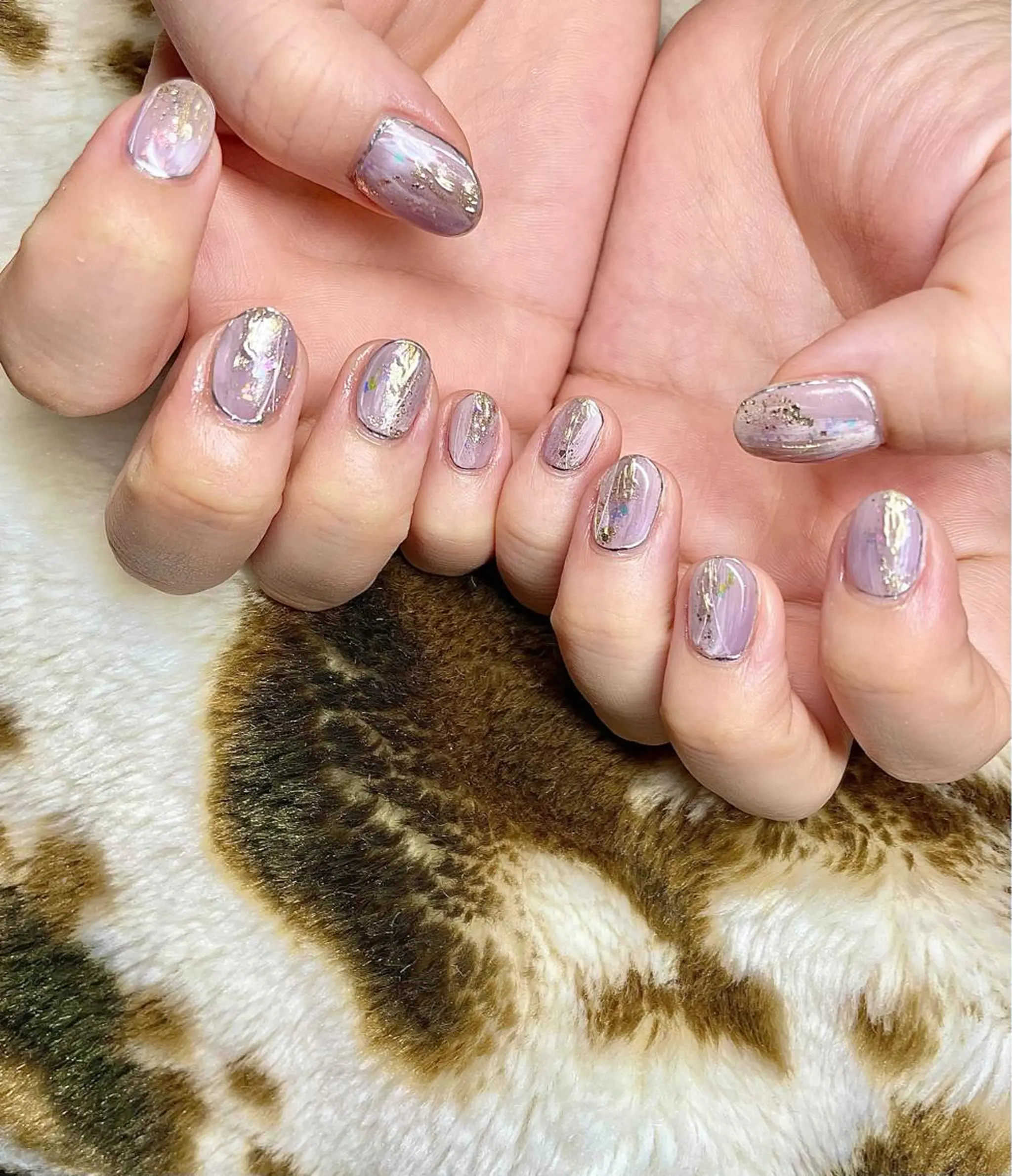 ショート カラー パーマ ヘアアレンジ メンズ キッズ ネイル マツエク・マツパ パープルカラー ミラーネイル パープル nail&eye Aoのマツエク・マツパデザイン
