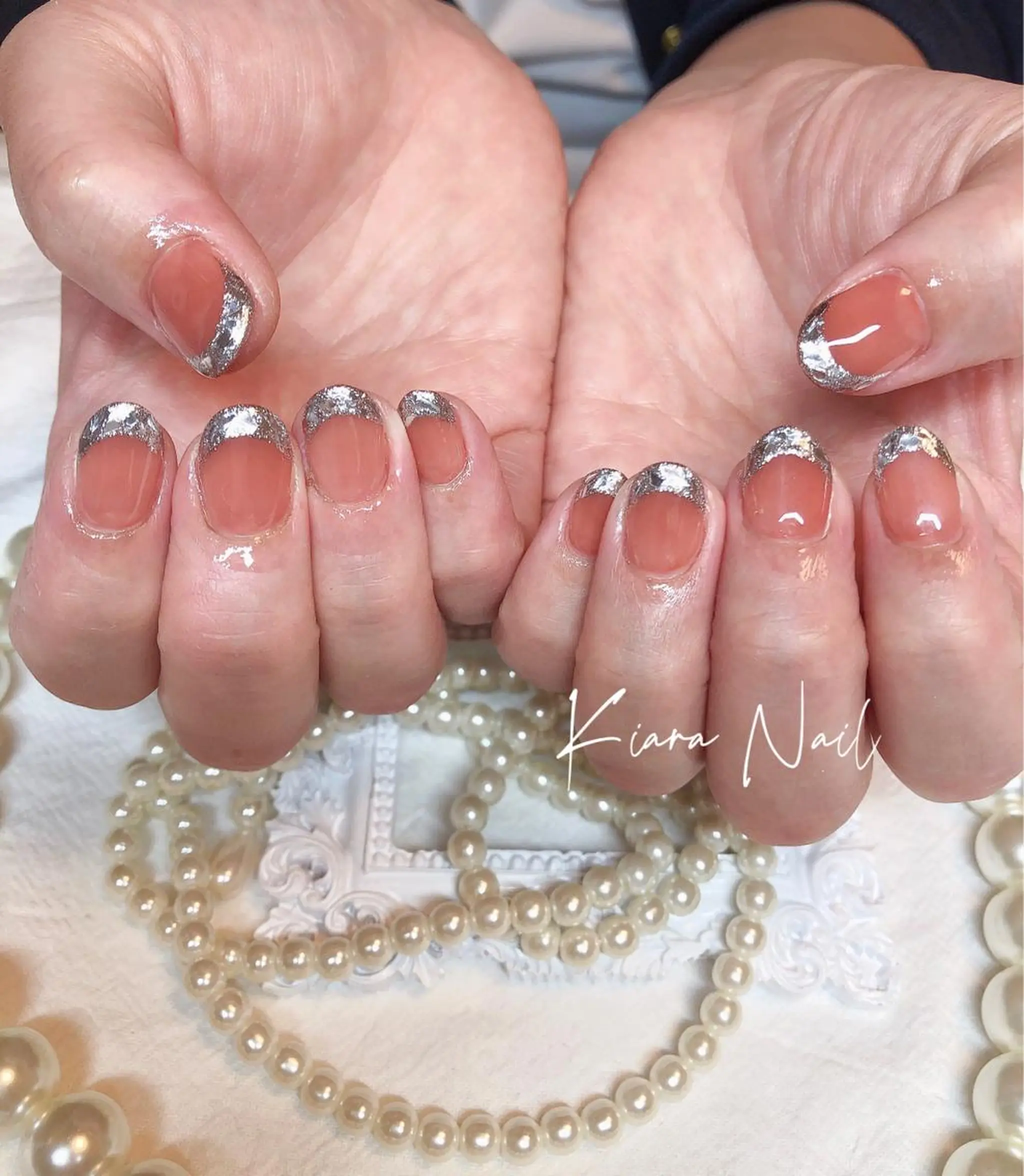 ネイル フレンチネイル ガラスフレンチ 🍭Kiara Nail🍭のネイルデザイン