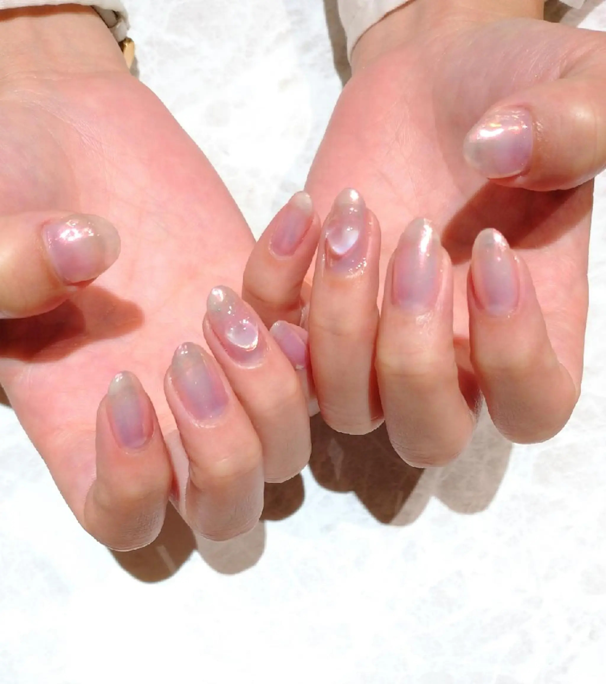 ネイル ミラーネイル ピンク ハンドネイル 會田 瑠衣のネイルデザイン