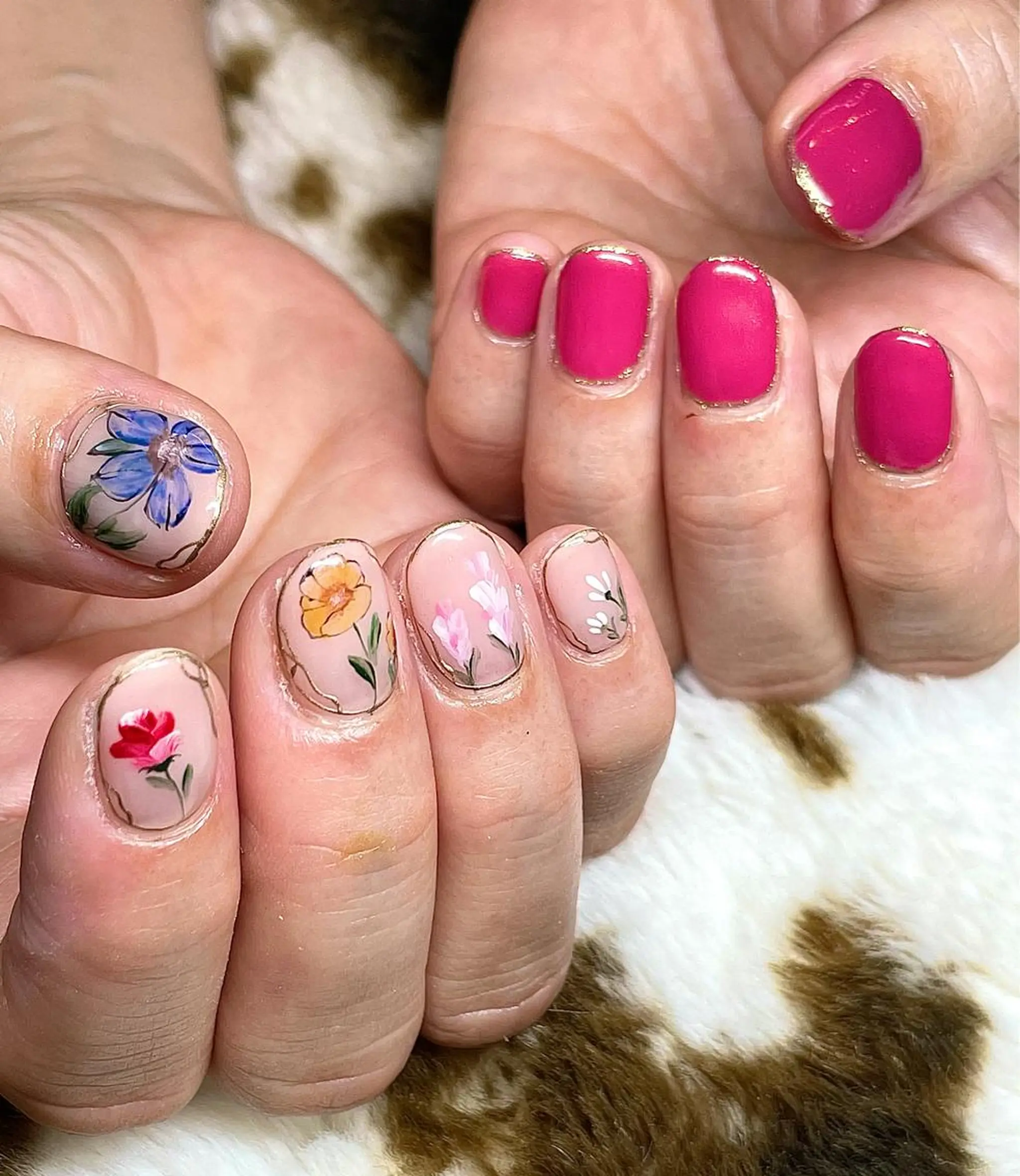 ショート カラー パーマ ヘアアレンジ メンズ キッズ ネイル マツエク・マツパ ピンクカラー カラーマツエク フラワーネイル ピンク ハンドネイル ハンドケア nail&eye Aoのマツエク・マツパデザイン