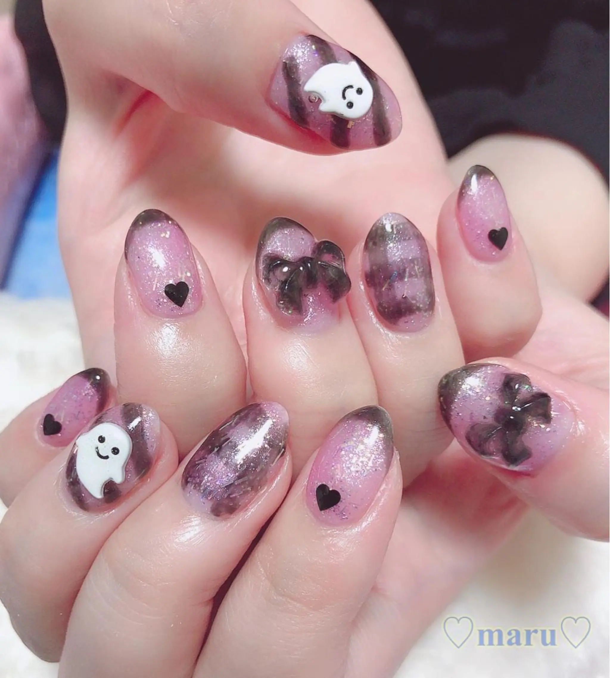 ネイル 持ち込み リボン ハンドネイル フットネイル まるみ ♡のネイルデザイン