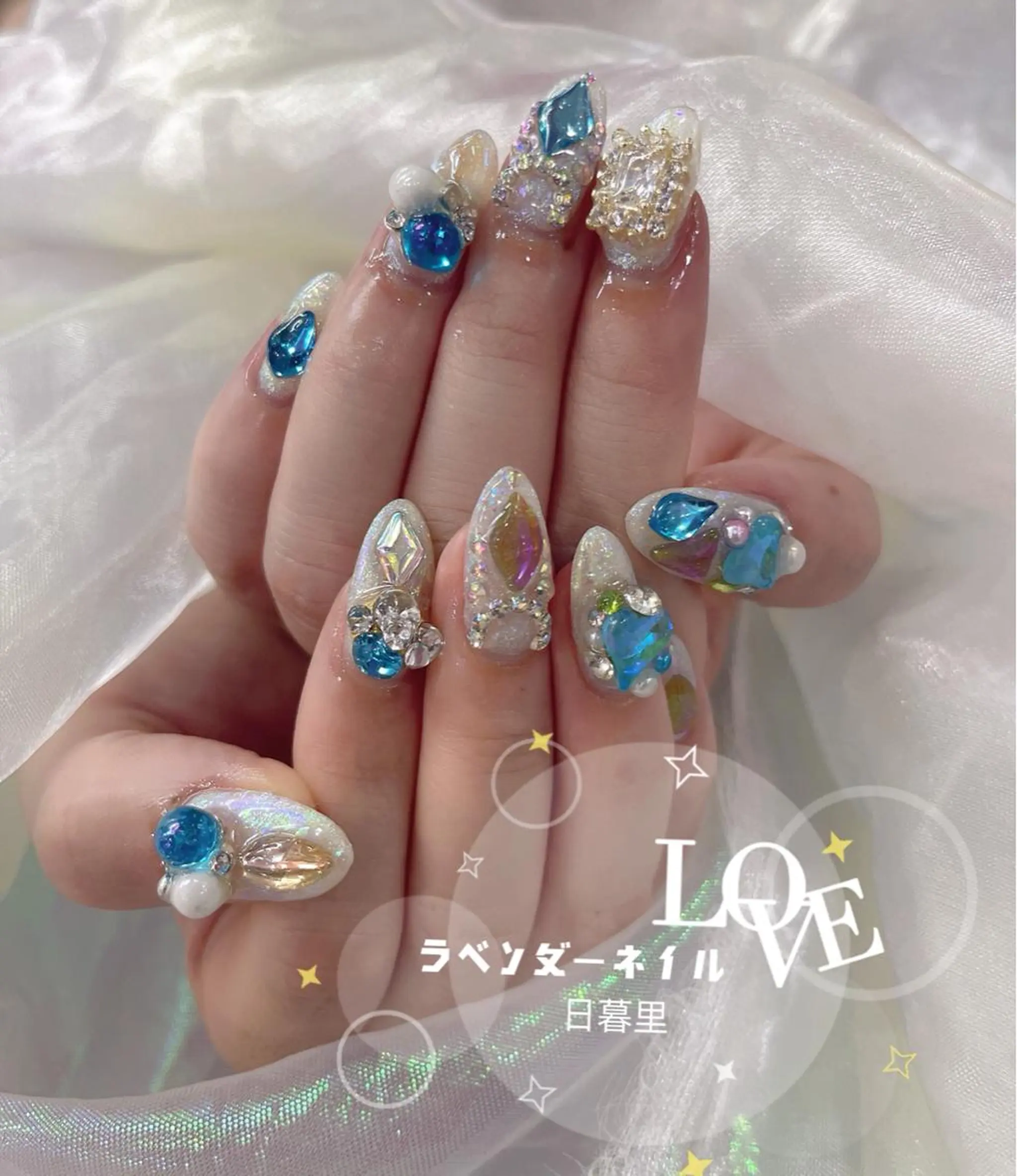 ネイル ストーンネイル ラベンダー💖日暮里 ルル💖ネイルのネイルデザイン