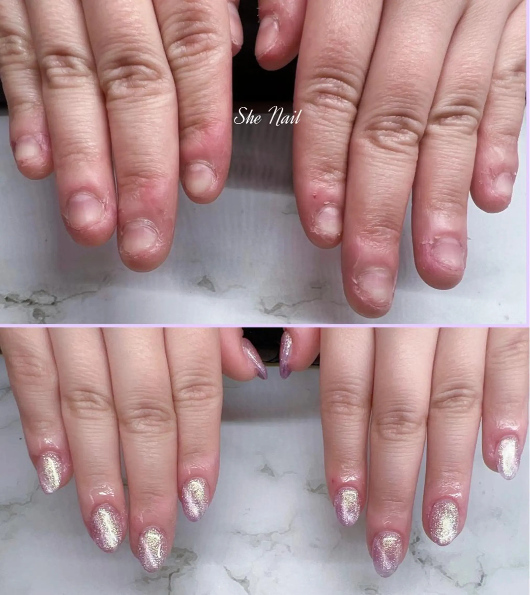 ネイル チークネイル 長さ出し グラデーション ラメ(グリッター) ラメグラデーション ハンドネイル She   Nail所属・ISA_ BELLAのネイルデザイン