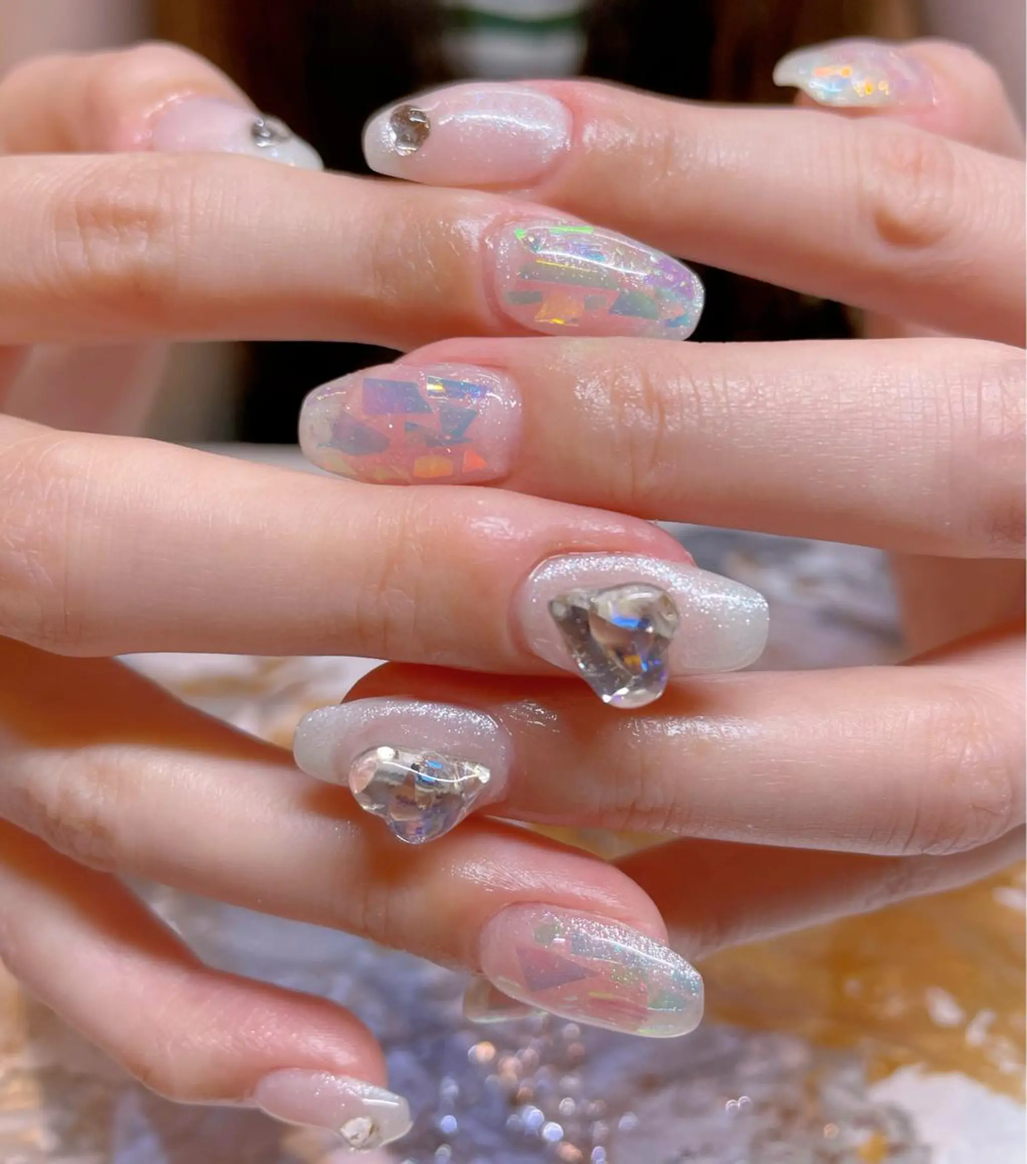 ネイル オーロラネイル ラメ(グリッター) ホワイト ハンドネイル ネイリスト ❄️ユキ❄️のネイルデザイン