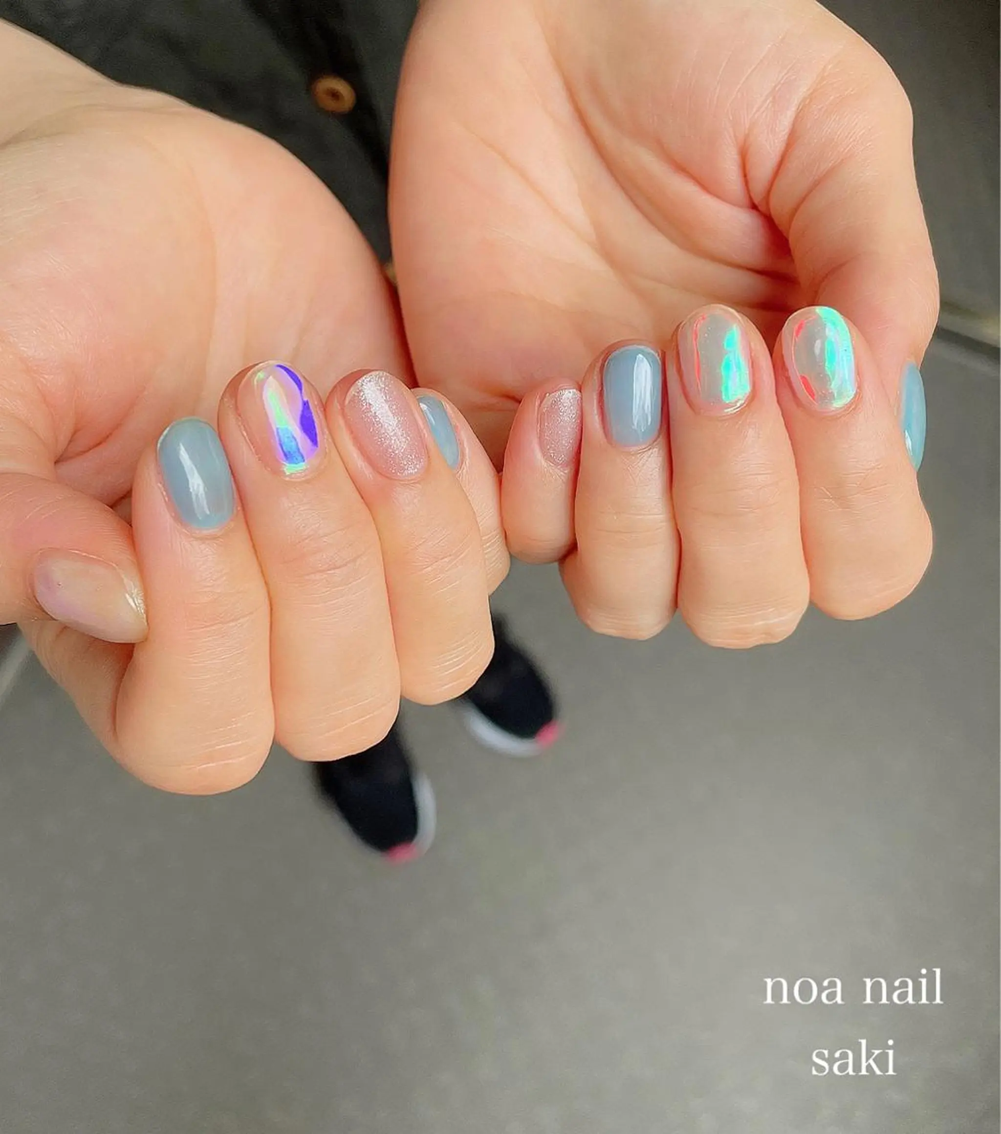 ネイル アートネイル オーロラネイル ジェルネイル 氷ネイル・うるうるネイル ミラーネイル nailsalon noa所属・nailist sakiのネイルデザイン