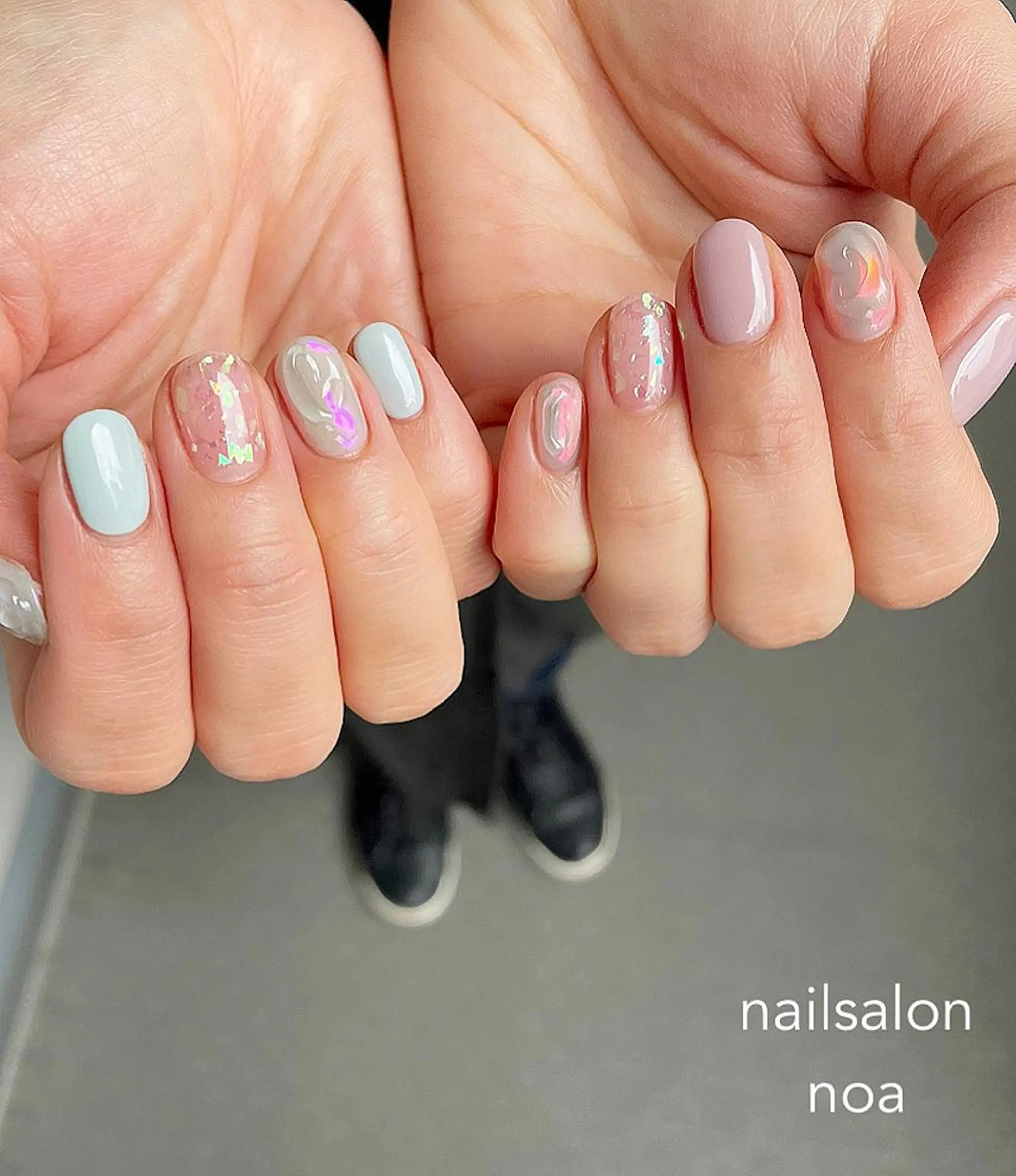 ネイル アートネイル オーロラネイル カジュアル ジェルネイル 氷ネイル・うるうるネイル nailsalon noa所属・nailist sakiのネイルデザイン