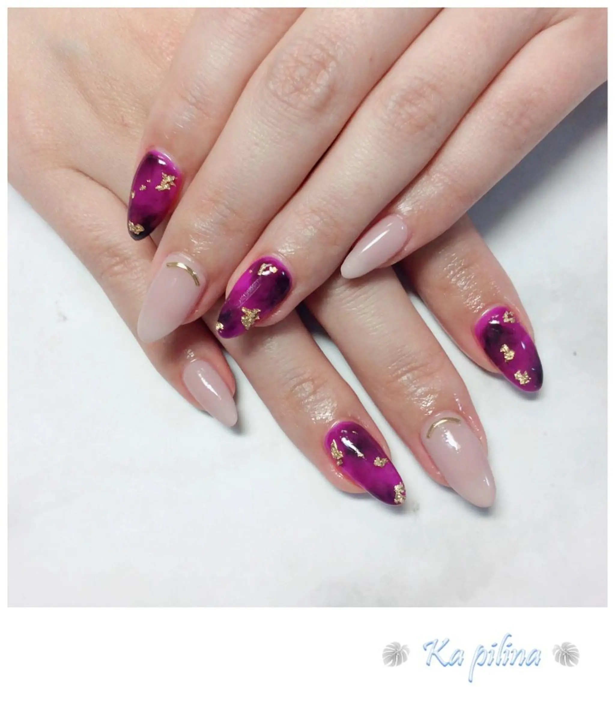 ネイル べっ甲ネイル ピンク ピンクベージュ パープル Nail salon Ka pilinaのネイルデザイン