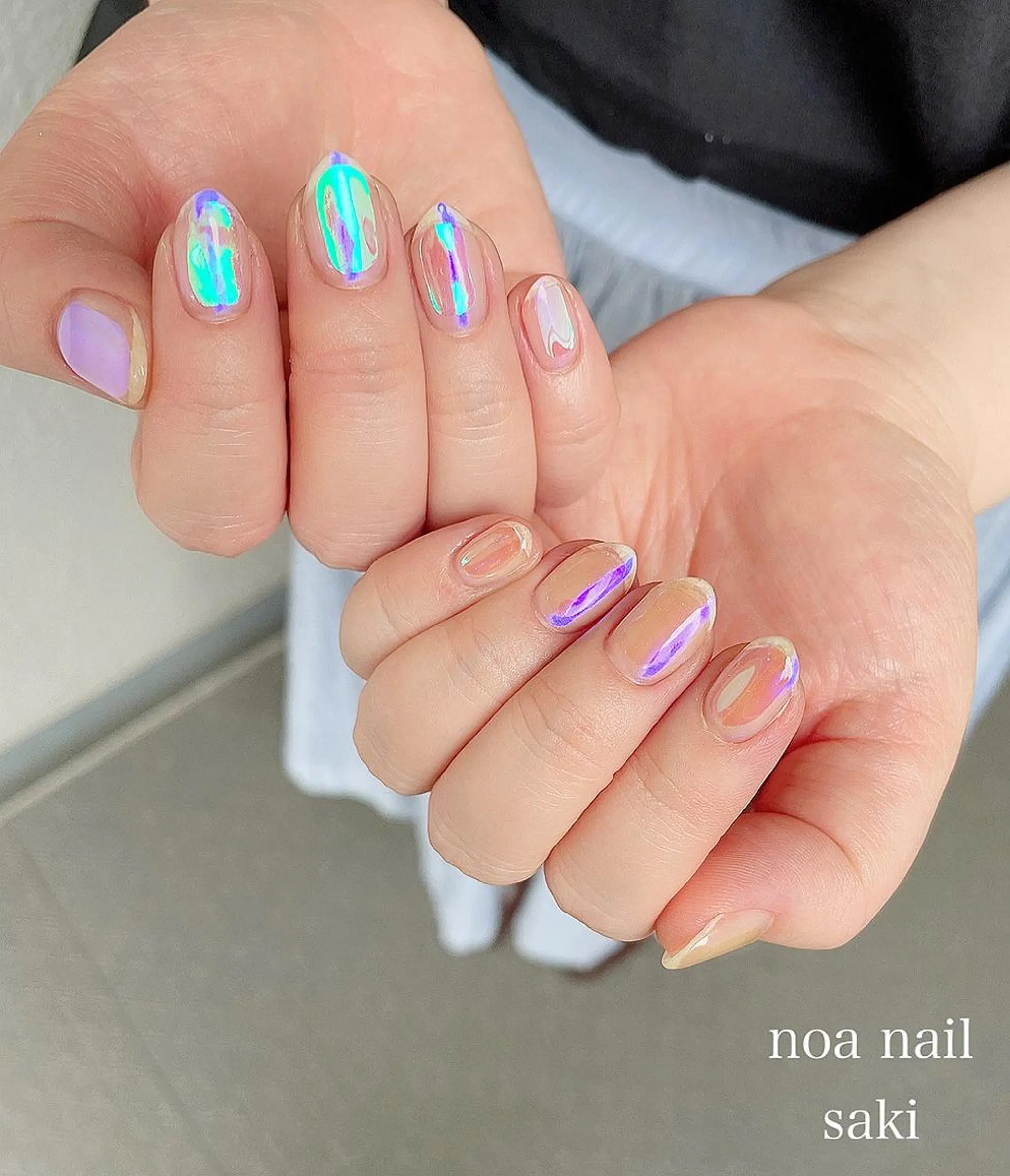 ネイル アートネイル オーロラネイル ジェルネイル 氷ネイル・うるうるネイル ミラーネイル nailsalon noa所属・nailist sakiのネイルデザイン