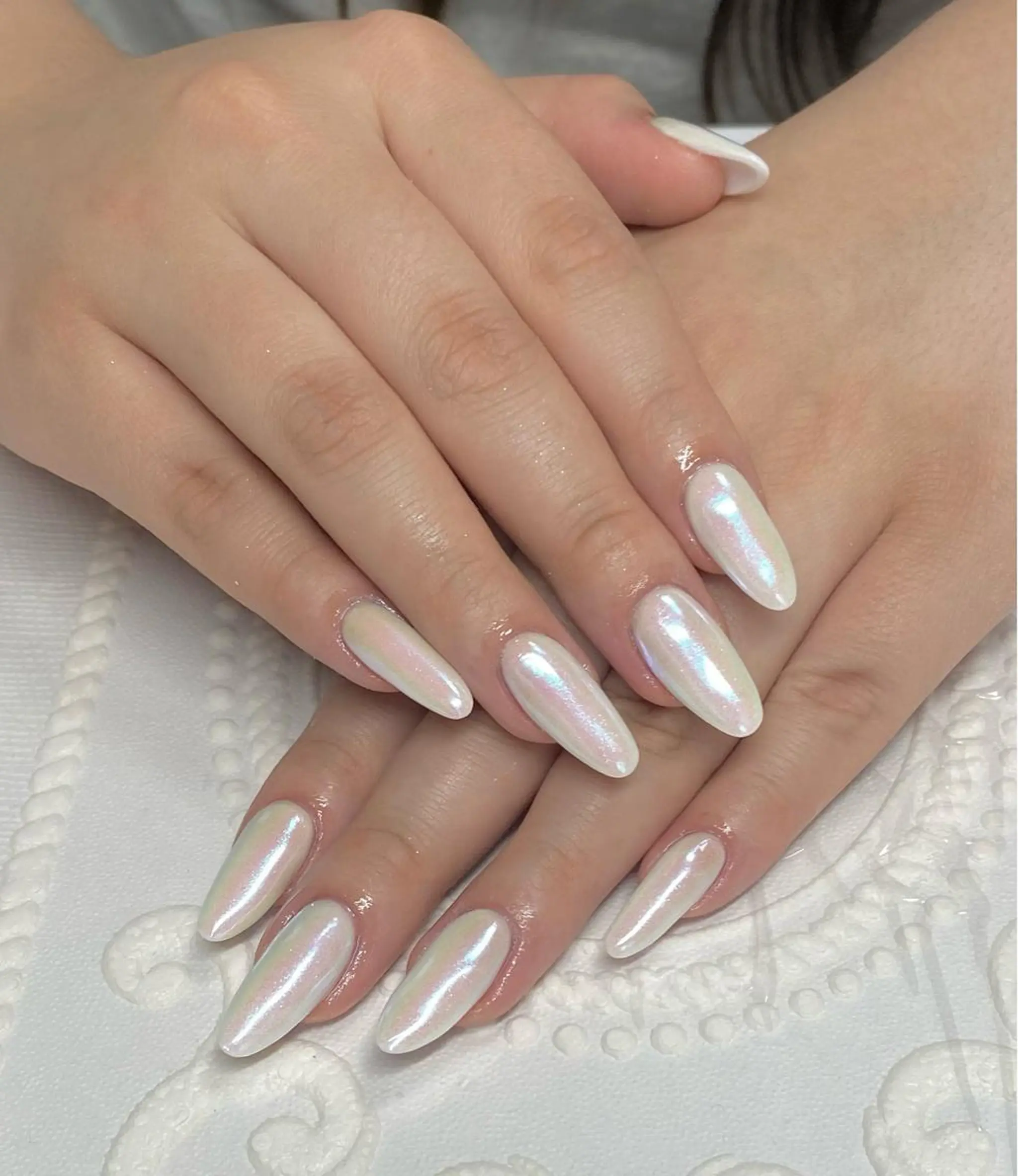 セミロング ネイル ブルー ミラーネイル ハンドネイル lune nail_2017のその他イメージ