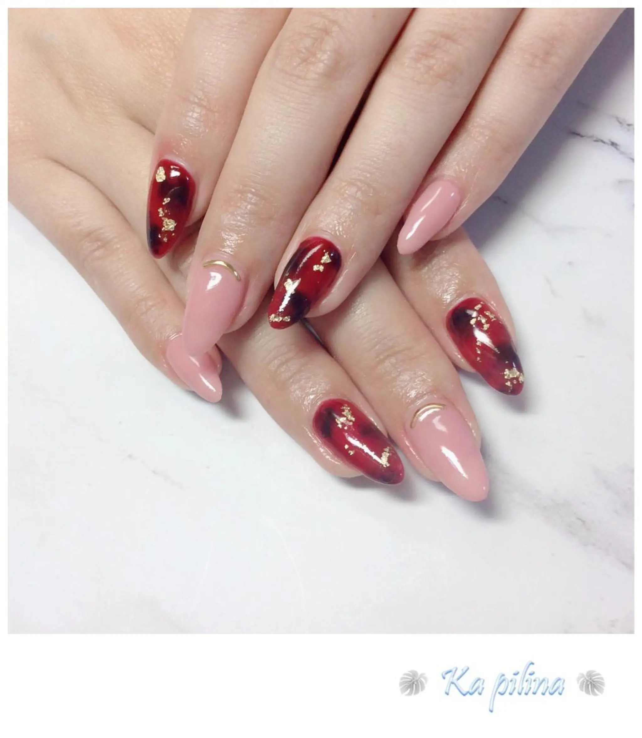 ネイル べっ甲ネイル 赤色 Nail salon Ka pilinaのネイルデザイン