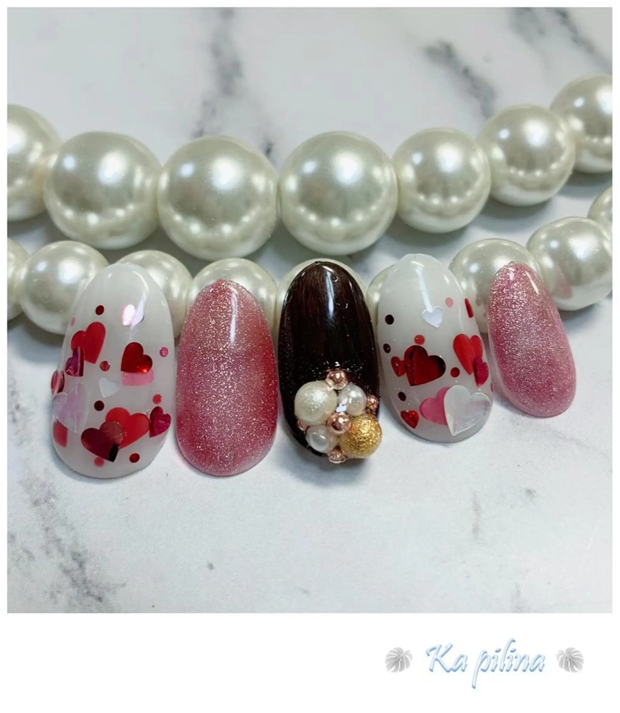 ネイル ハート バレンタイン Nail salon Ka pilinaのネイルデザイン