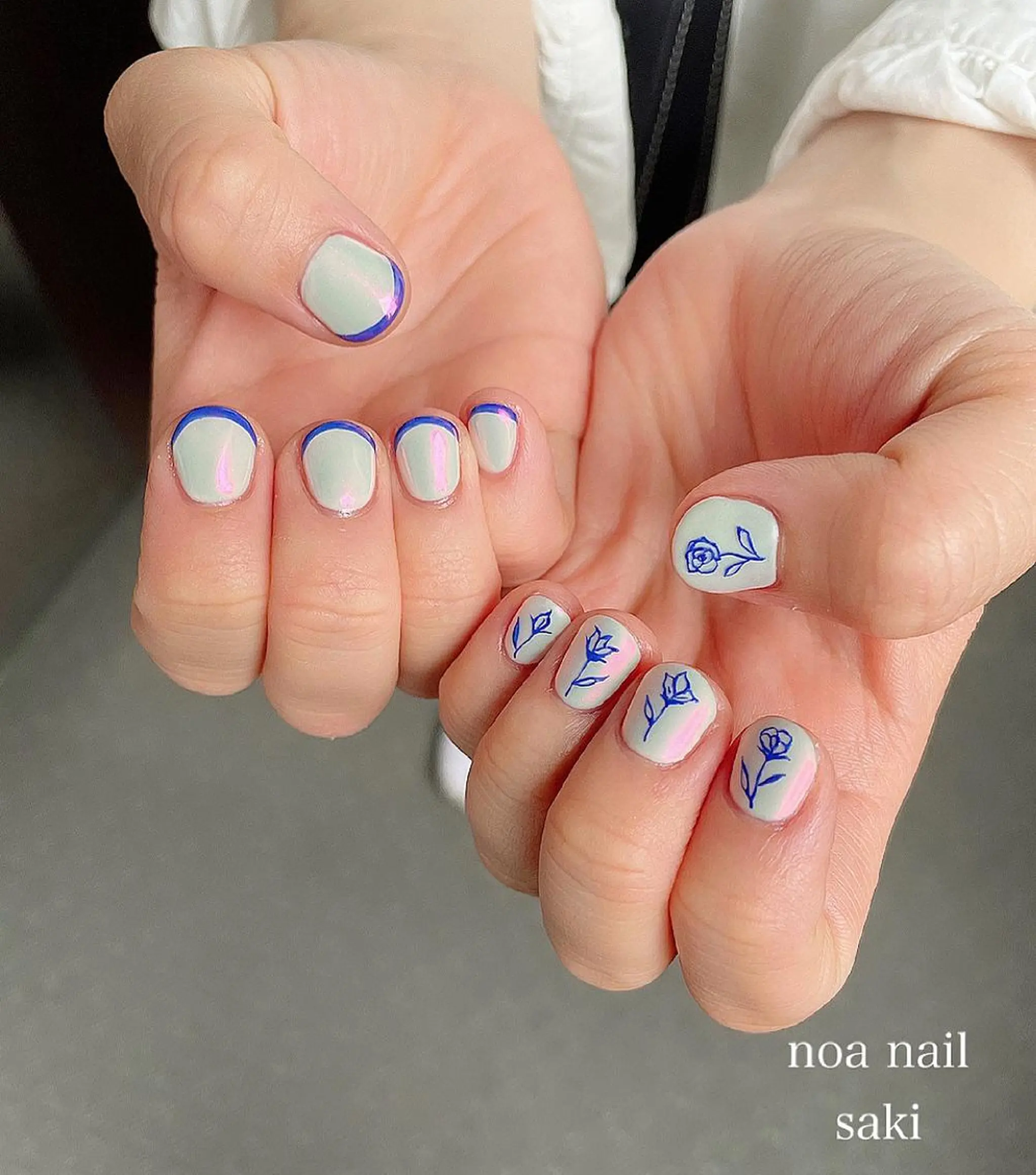 ネイル アートネイル オーロラネイル ジェルネイル 氷ネイル・うるうるネイル ミラーネイル nailsalon noa所属・nailist sakiのネイルデザイン