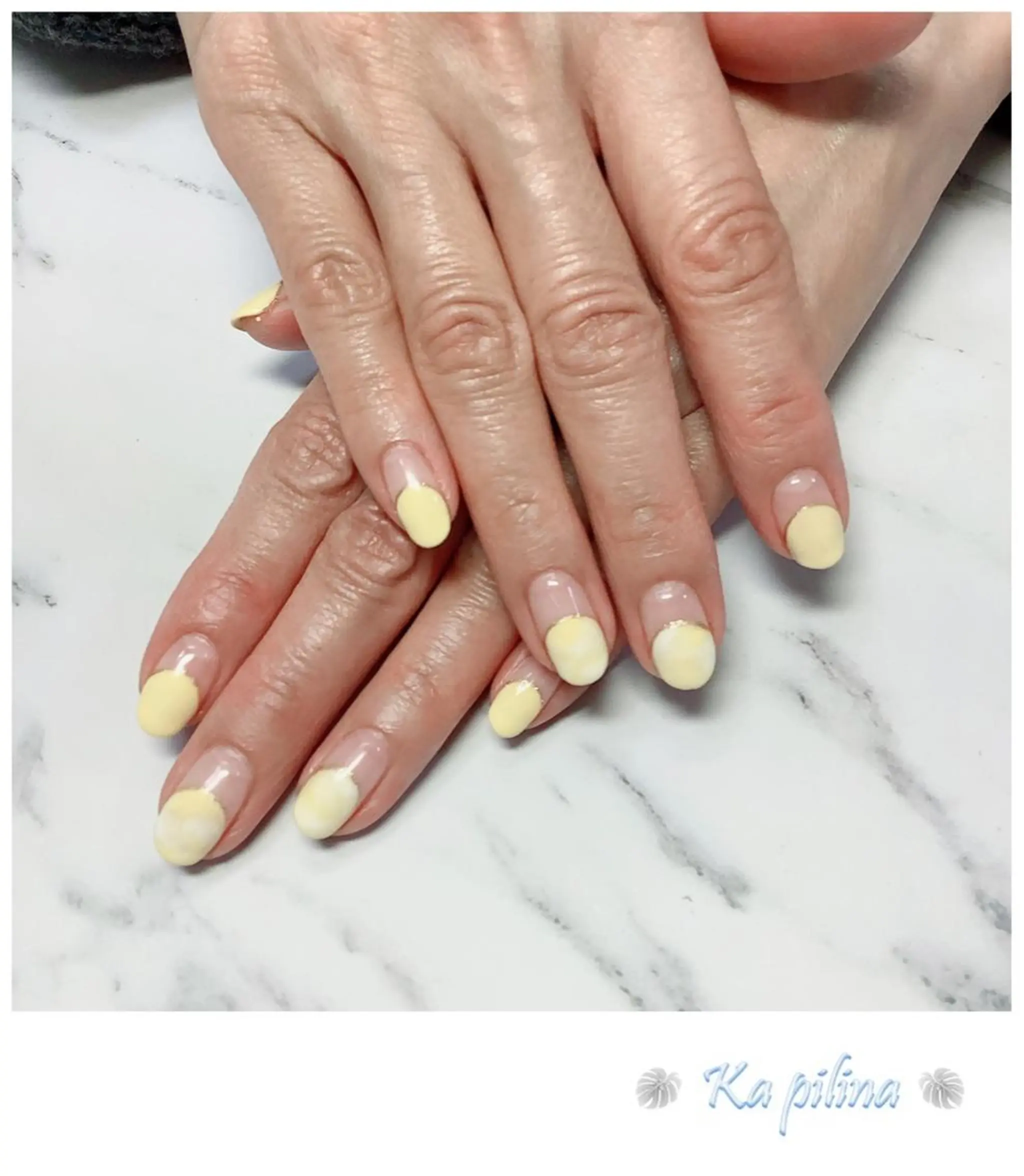 ネイル フレンチネイル 大理石ネイル(マーブル) 黄色 Nail salon Ka pilinaのネイルデザイン