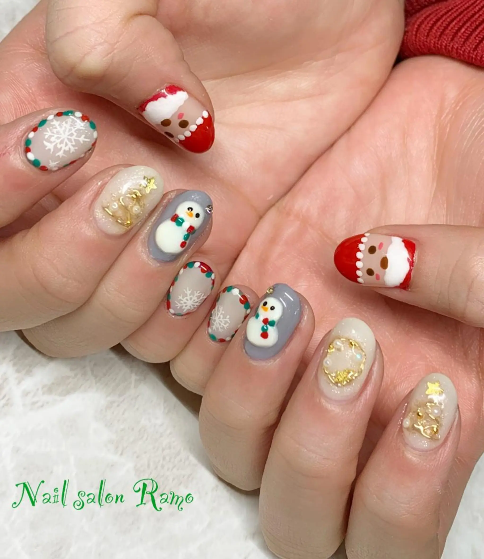 ネイル アートネイル ブルー ジェルネイル パラジェル 赤色 Nail salon Ramo所属・松田 祥子のネイルデザイン