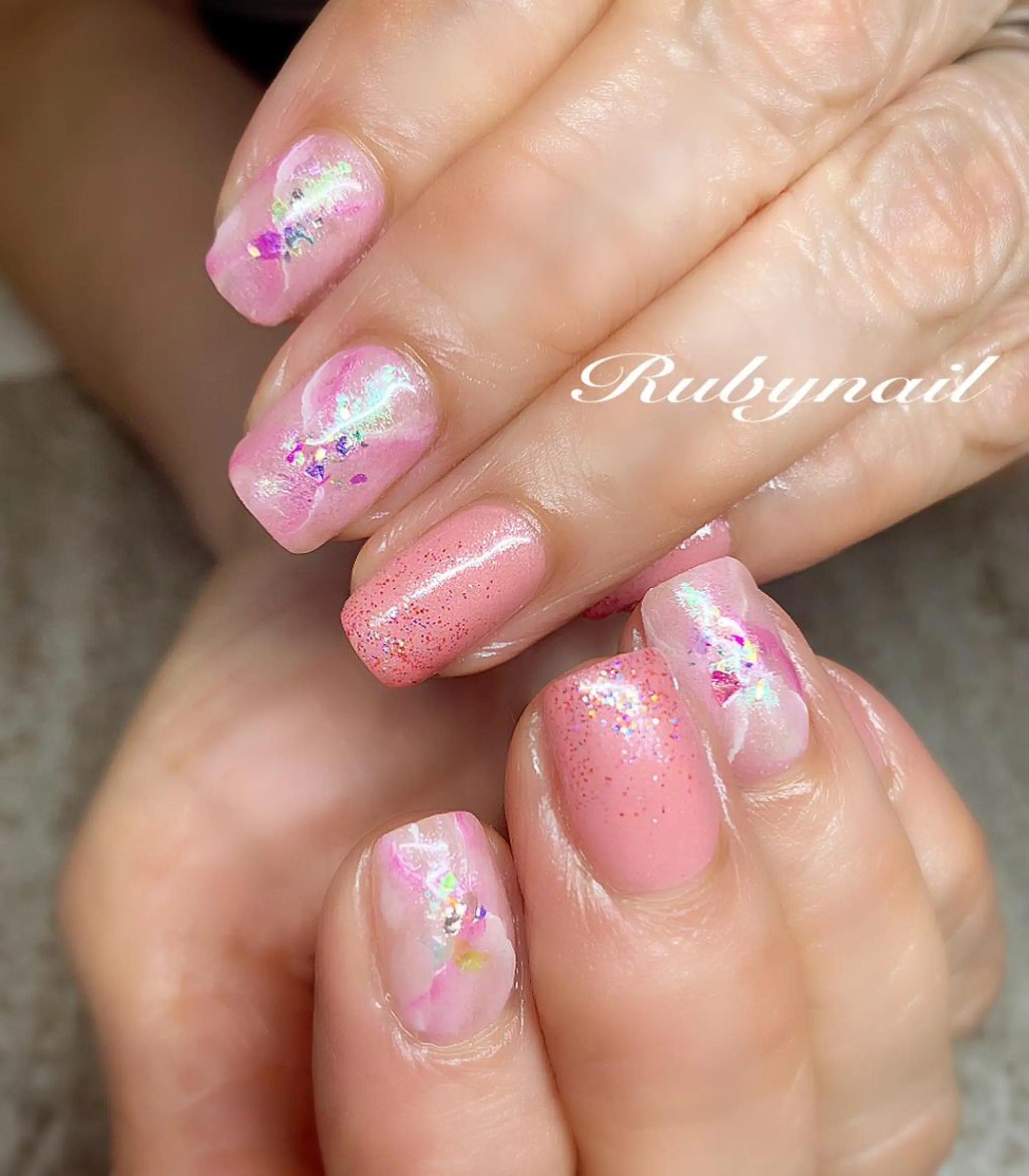 ネイル アートネイル 大理石ネイル(マーブル) オフィスネイル ピンク Rubynail所属・プライベートサロン Rubynailのネイルデザイン