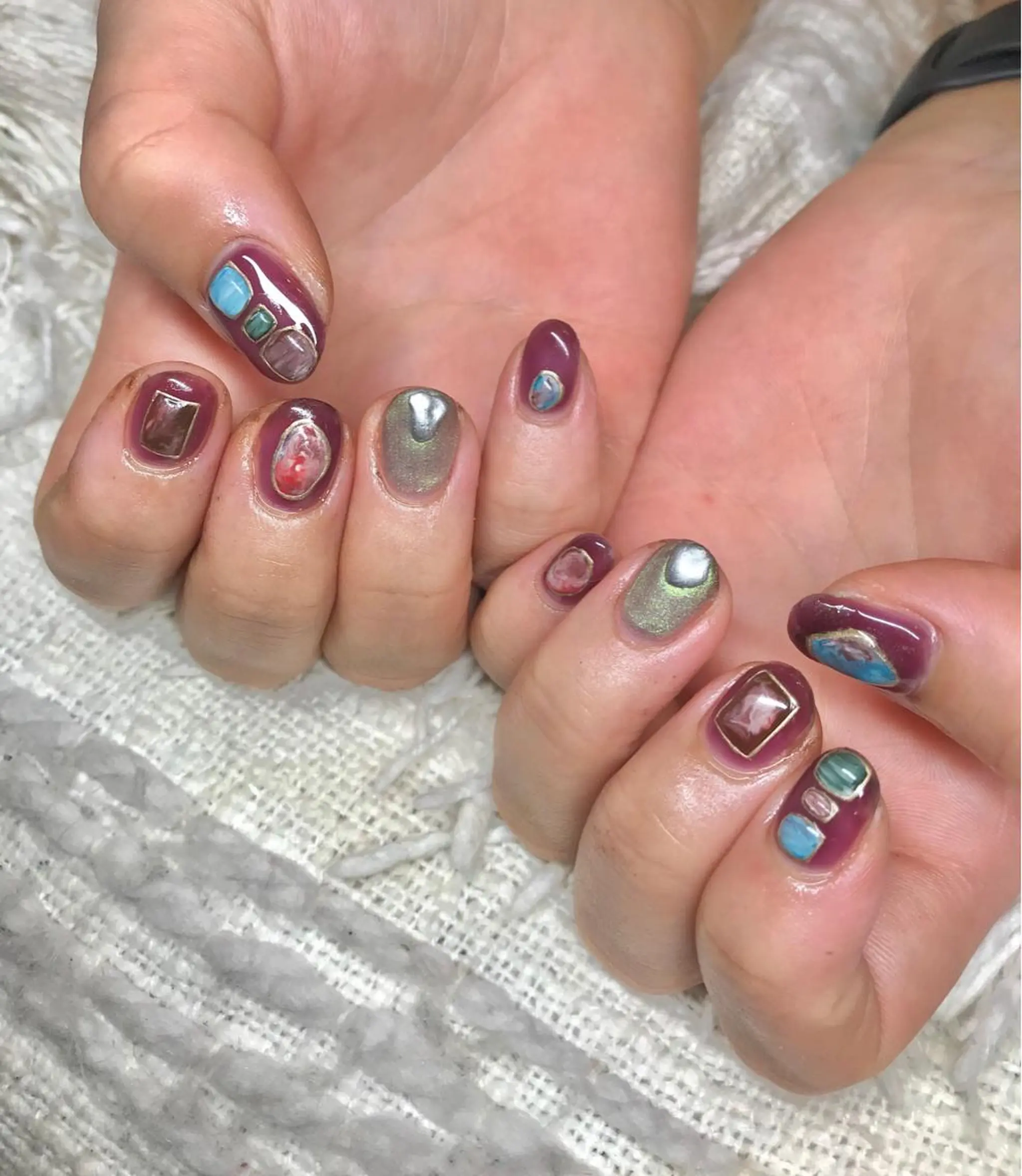 ショート カラー パーマ ヘアアレンジ メンズ キッズ ネイル マツエク・マツパ パープルカラー パープル nail&eye Aoのマツエク・マツパデザイン