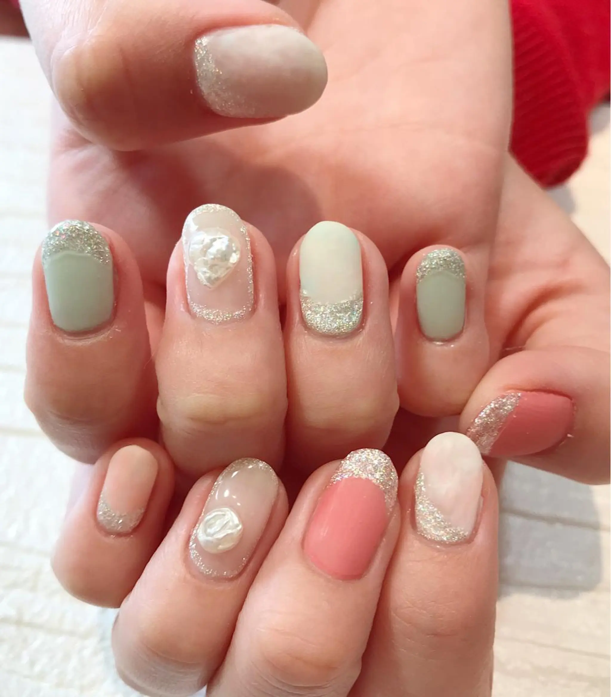 ネイル ラメ(グリッター) マットネイル パステルネイル ストーンネイル ハンドネイル NAILSALON AMULEのネイルデザイン