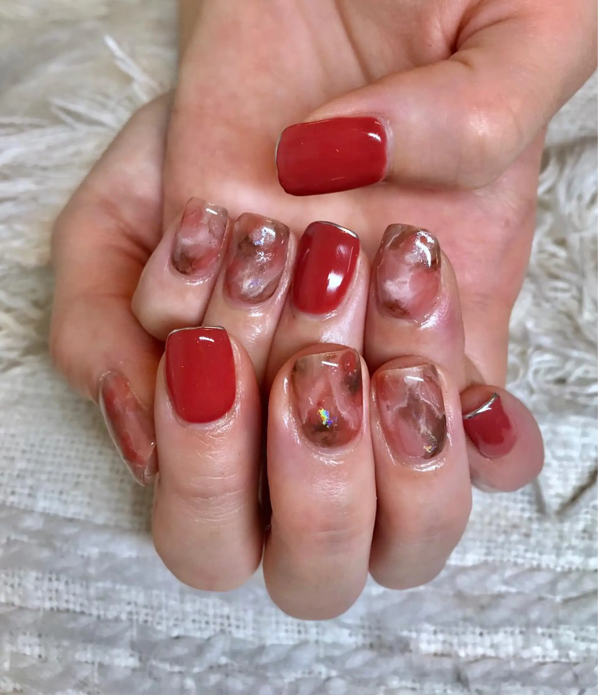 ショート カラー パーマ ヘアアレンジ ネイル マツエク・マツパ テラコッタ ニュアンスネイル ニュアンスパーマ ハンドネイル ハンドケア nail&eye Aoのマツエク・マツパデザイン