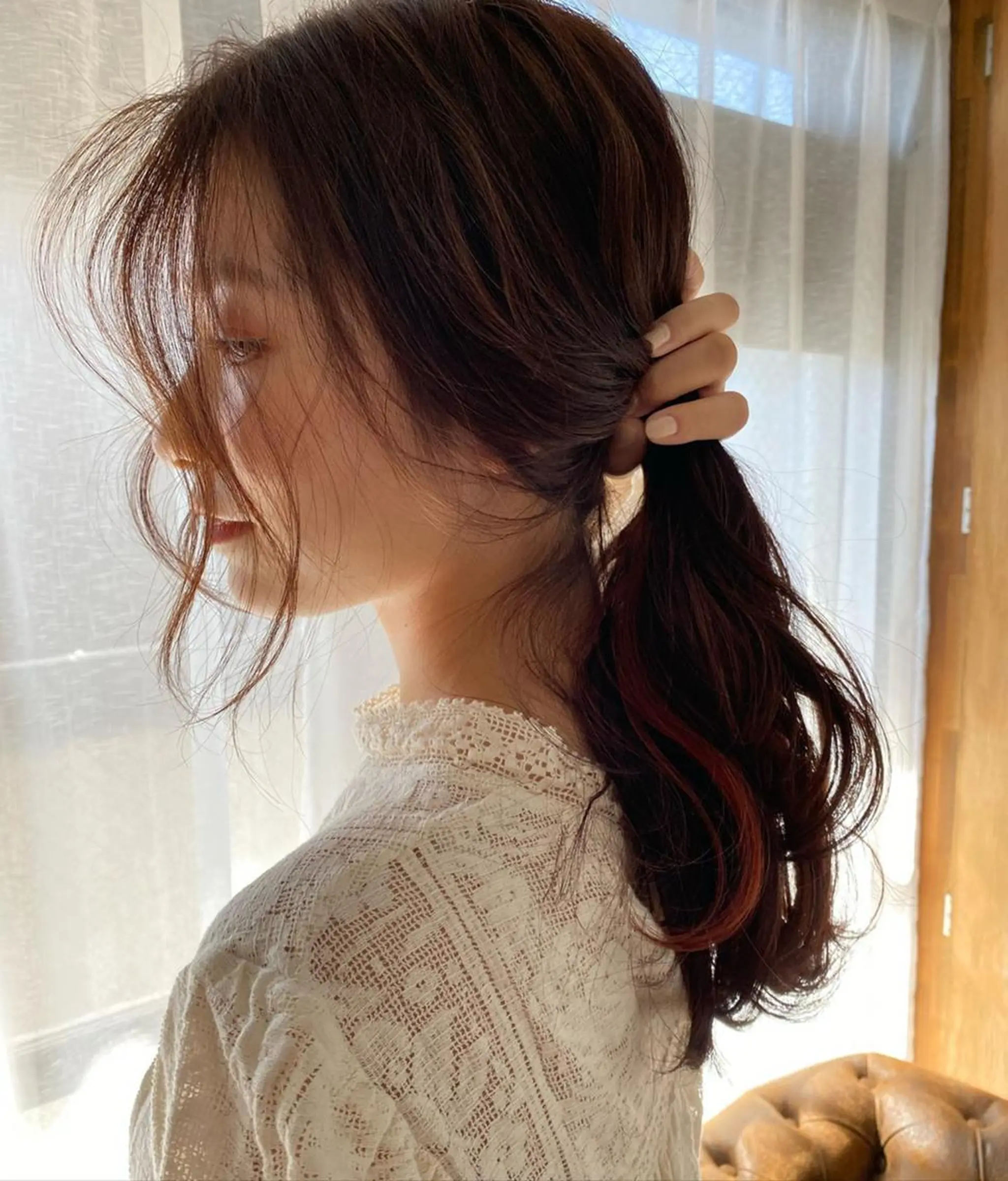 ミディアム カラー ヘアアレンジ ベージュカラー デザインカラー ハイライトカラー インナーカラー オレンジ 韓国/髪質改善💘 櫻井かれんのヘアスタイル