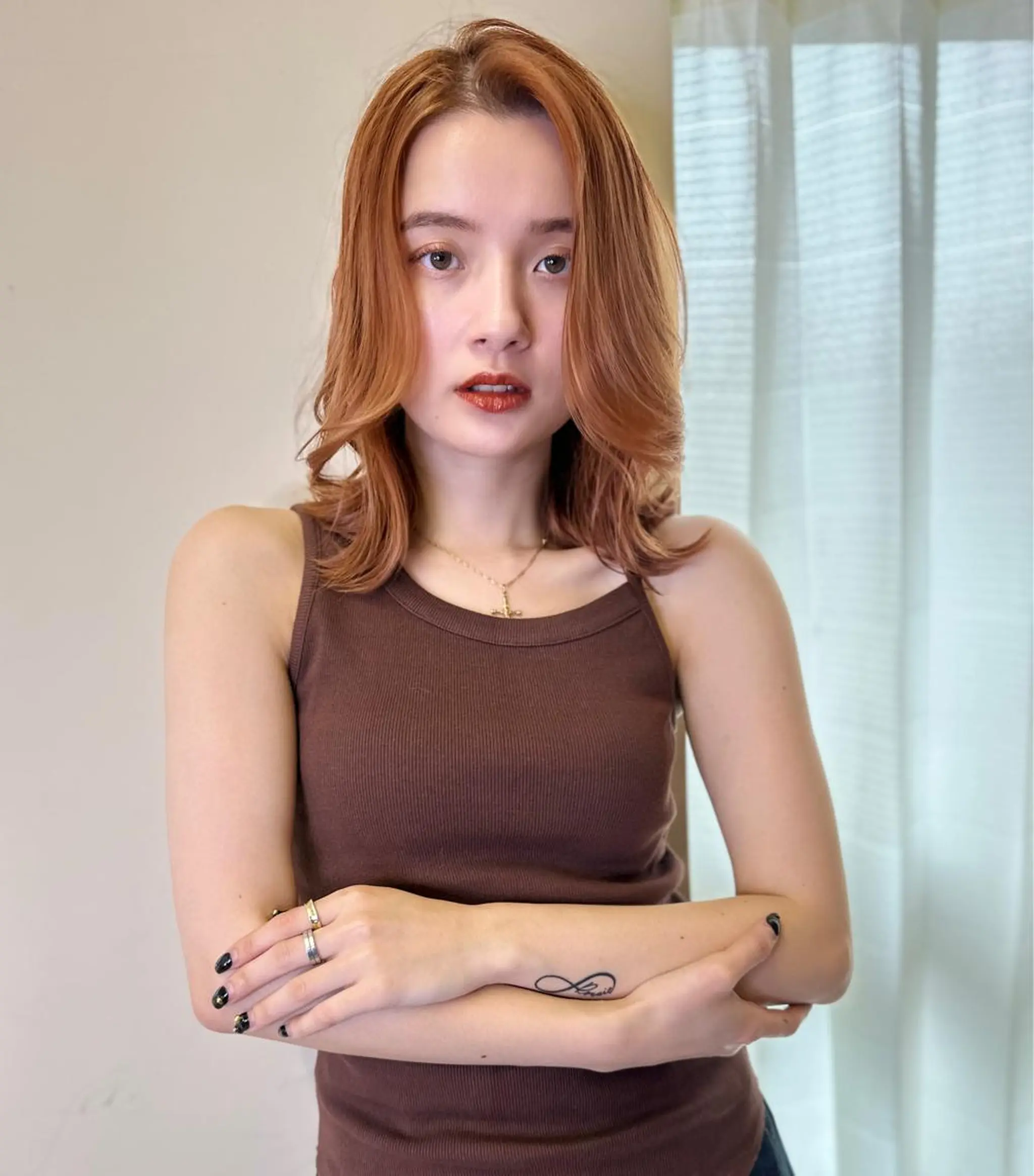 セミロング カラー オレンジ レイヤーカット カット ヘアカラー トリートメント opus 店長大和 レイヤー/赤み消しのヘアスタイル