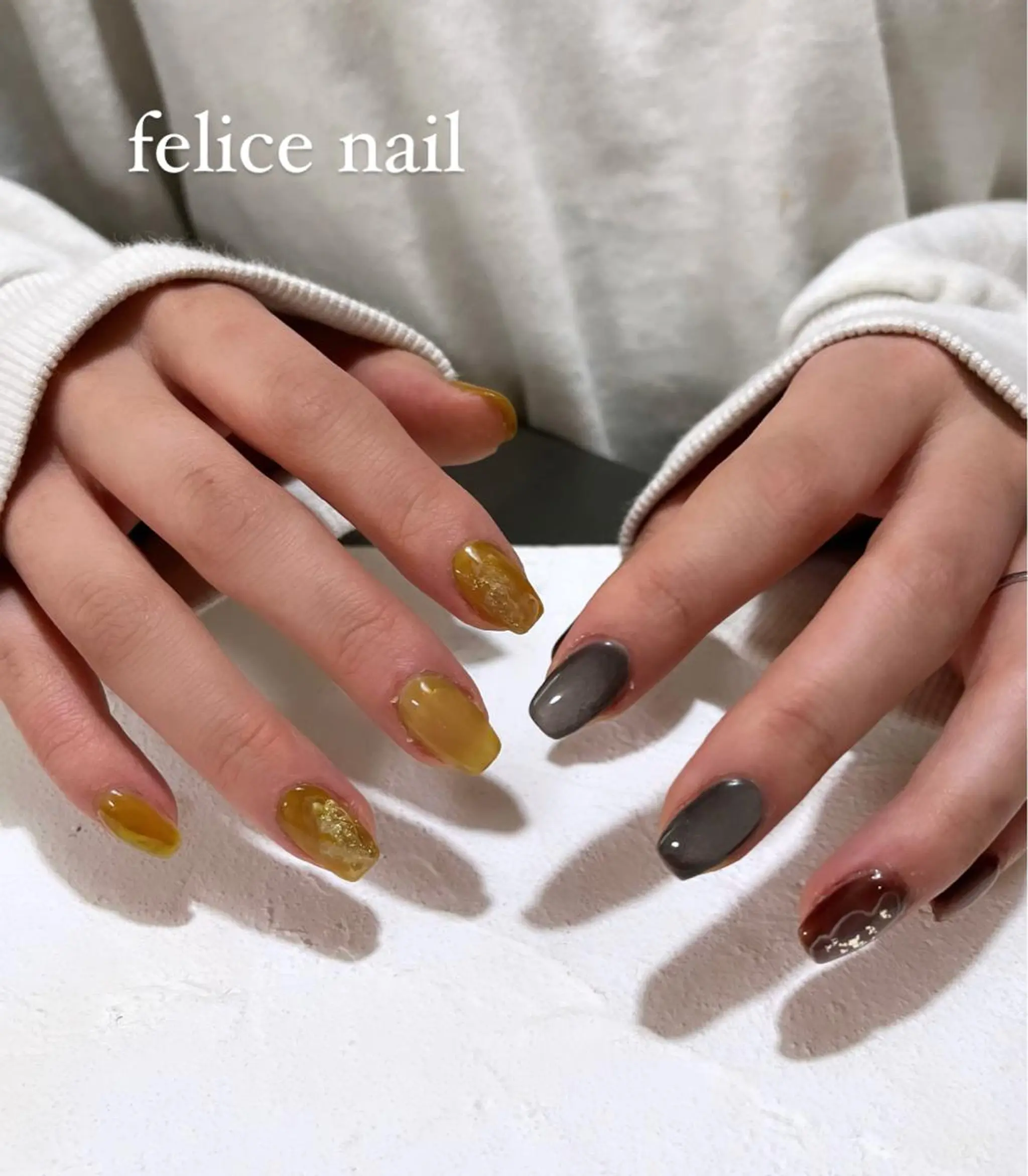 ネイル アートネイル ブラウン マグネットネイル ニュアンスネイル オフィスネイル felice nailのネイルデザイン
