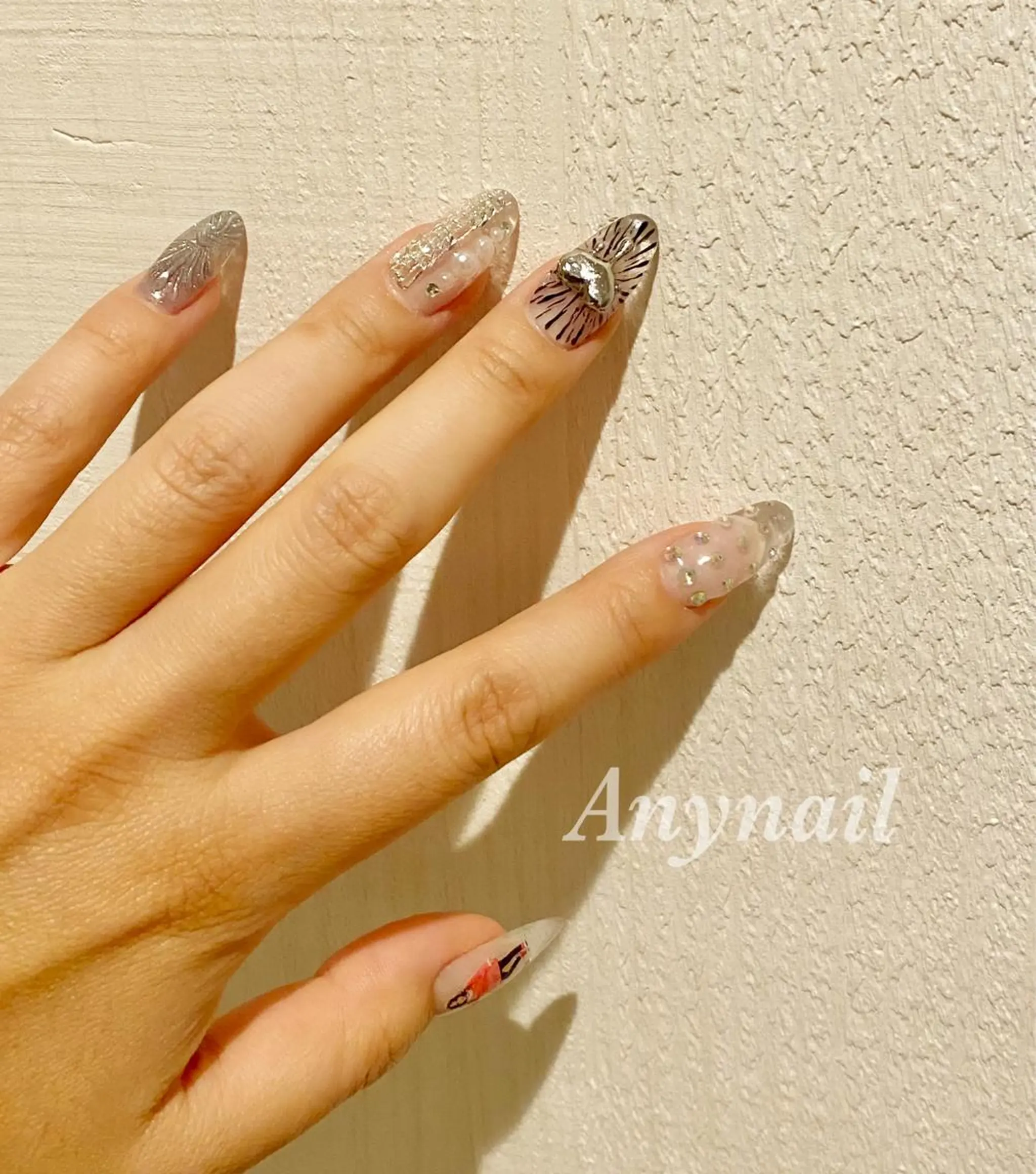 ネイル ブルー クリアネイル ハート キラキラネイル スカルプネイル ハンドネイル 岩澤 恵子のネイルデザイン