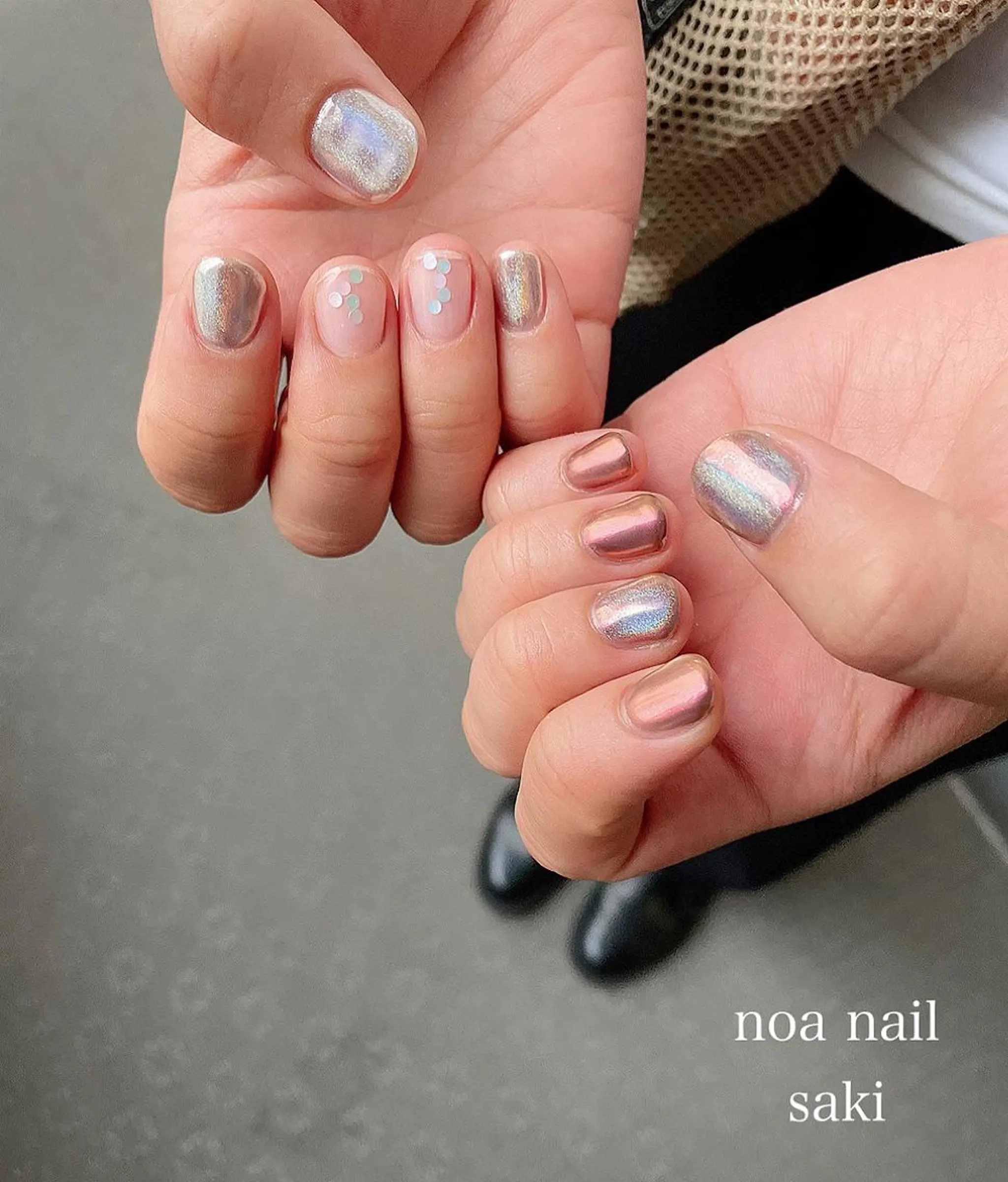 ネイル アートネイル オーロラネイル ジェルネイル 氷ネイル・うるうるネイル ミラーネイル nailsalon noa所属・nailist sakiのネイルデザイン