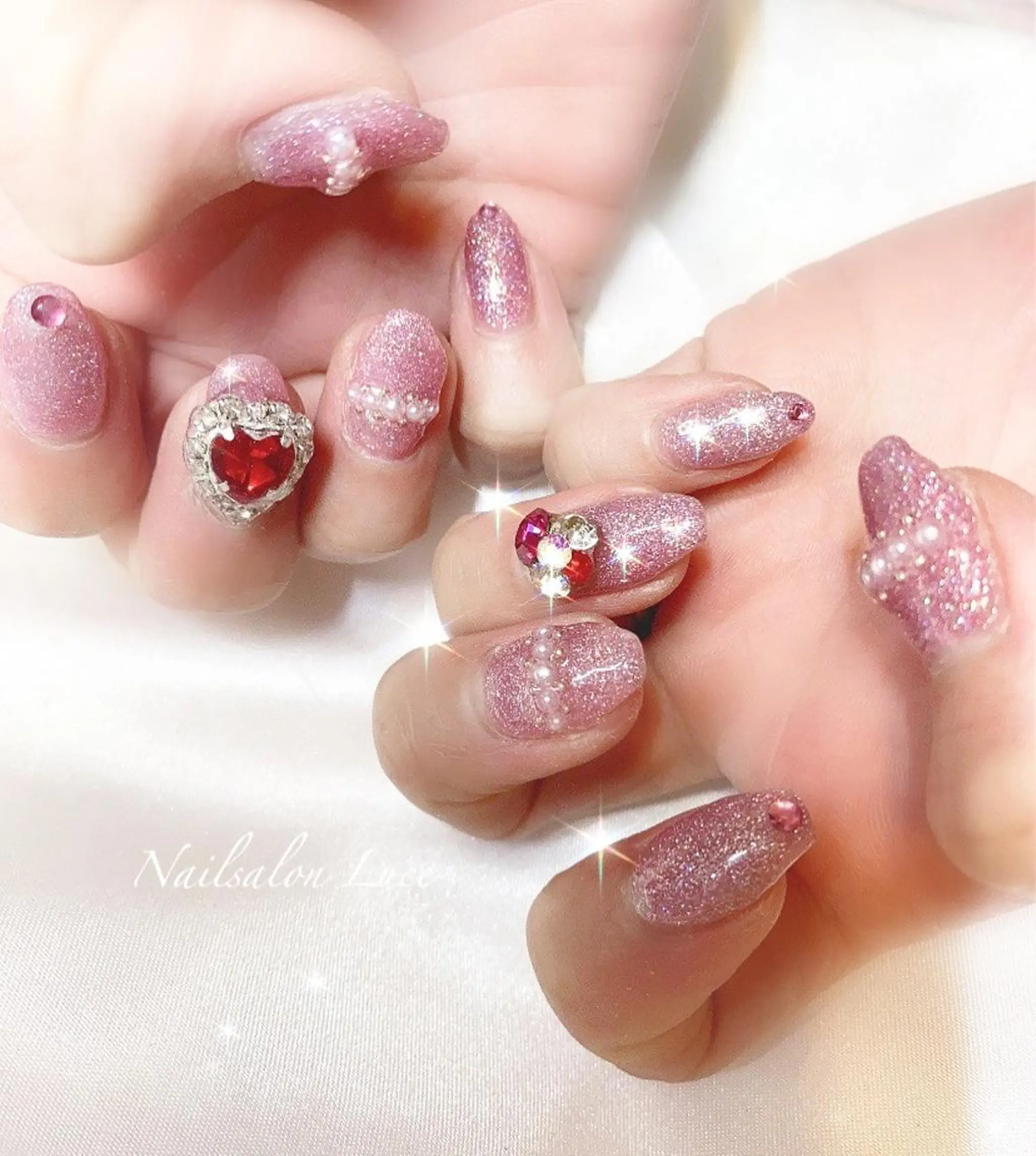 ネイル ジェルネイル ラメ(グリッター) ワンカラーネイル ピンク ネイル& 脱毛サロン　Lのマツエク・マツパデザイン