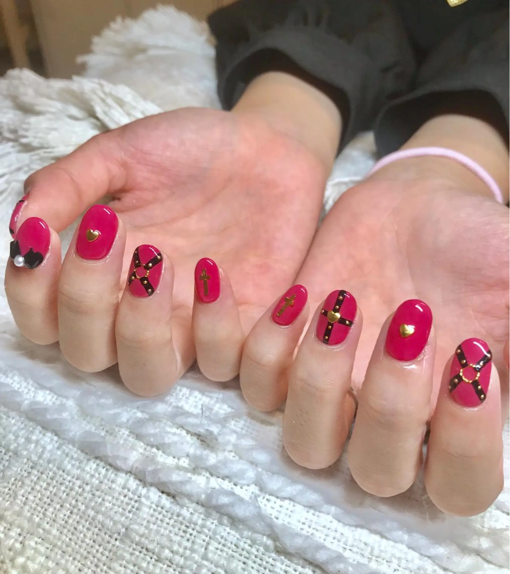 ロング カラー パーマ ヘアアレンジ ネイル マツエク・マツパ ピンクカラー カラーマツエク ピンク nail&eye Aoのマツエク・マツパデザイン