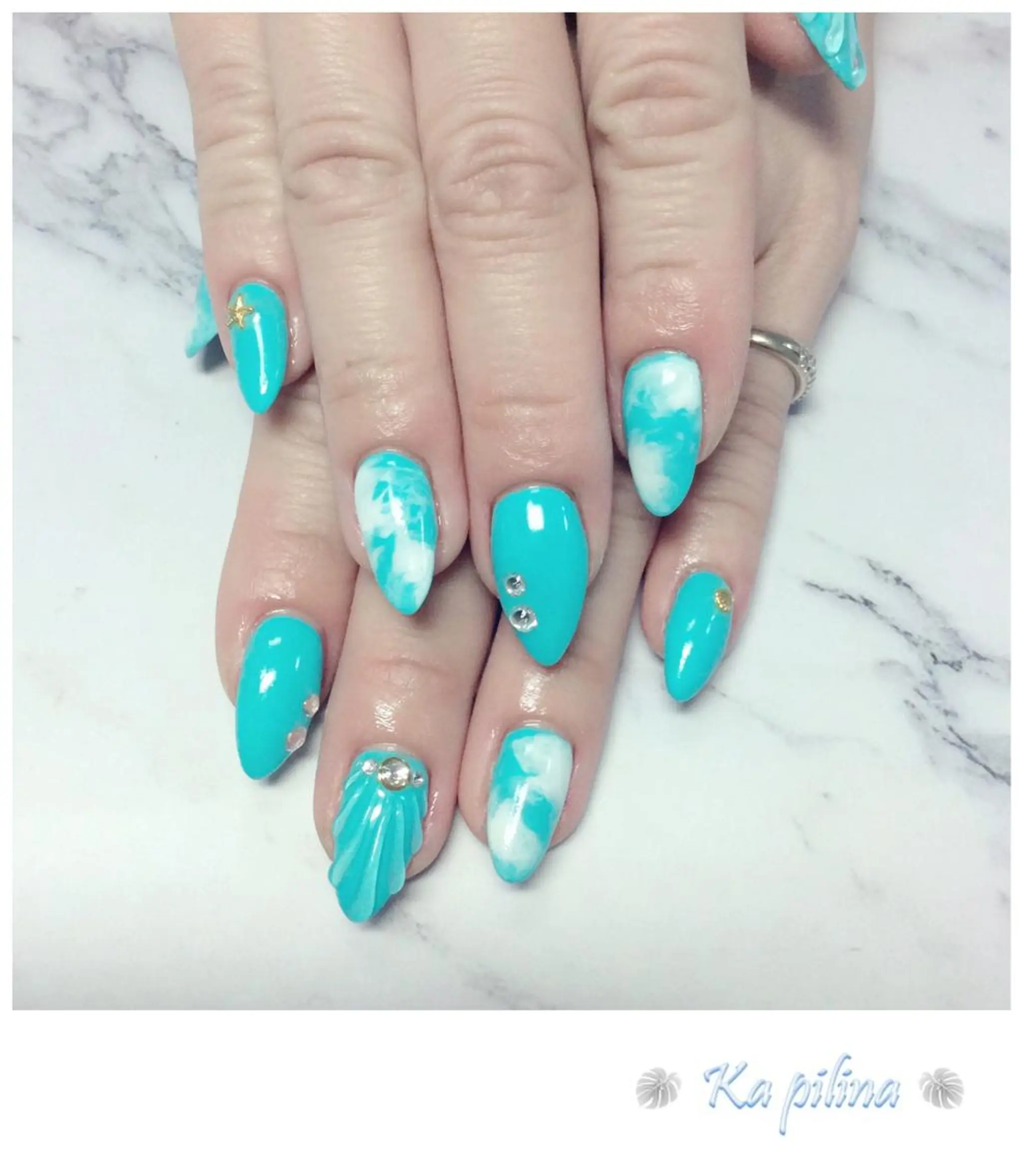 ネイル ブルー 大理石ネイル(マーブル) 夏ネイル Nail salon Ka pilinaのネイルデザイン