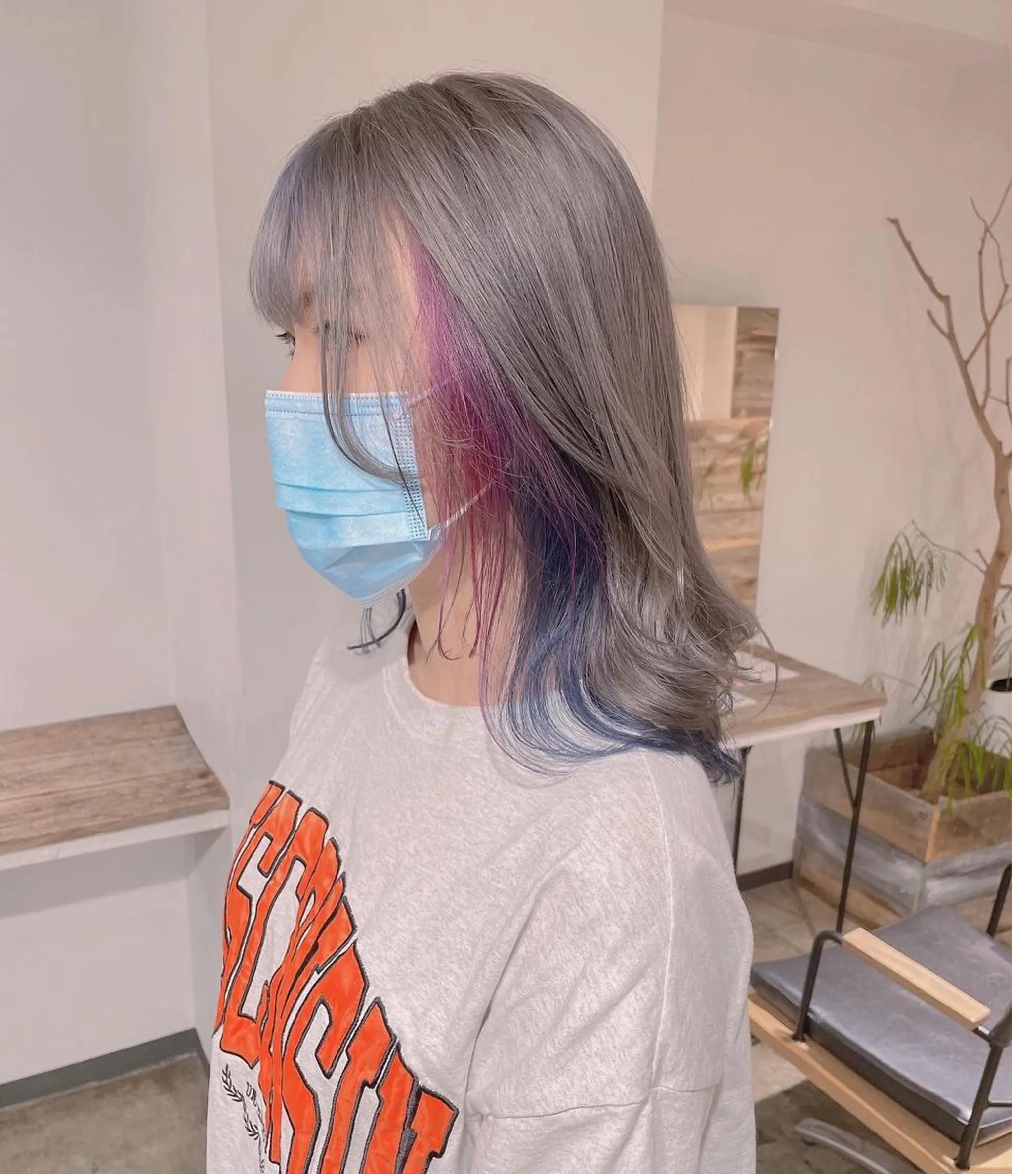 ミディアム カラー デザインカラー ヘアカラー トリートメント ハイトーン/レイヤー /ケアブリーチ石川治のヘアスタイル