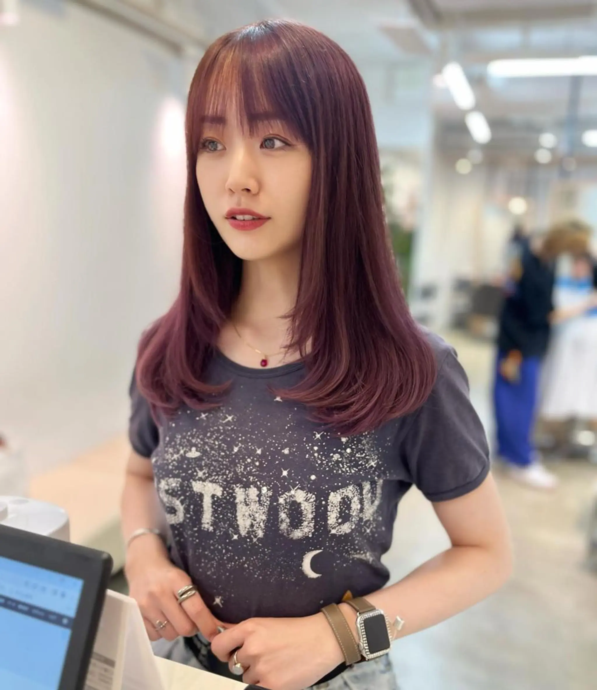 ロング 韓国風カラー パープルカラー くせ毛 顔まわりレイヤー 髪質改善 韓国/髪質改善💘 櫻井かれんのヘアスタイル