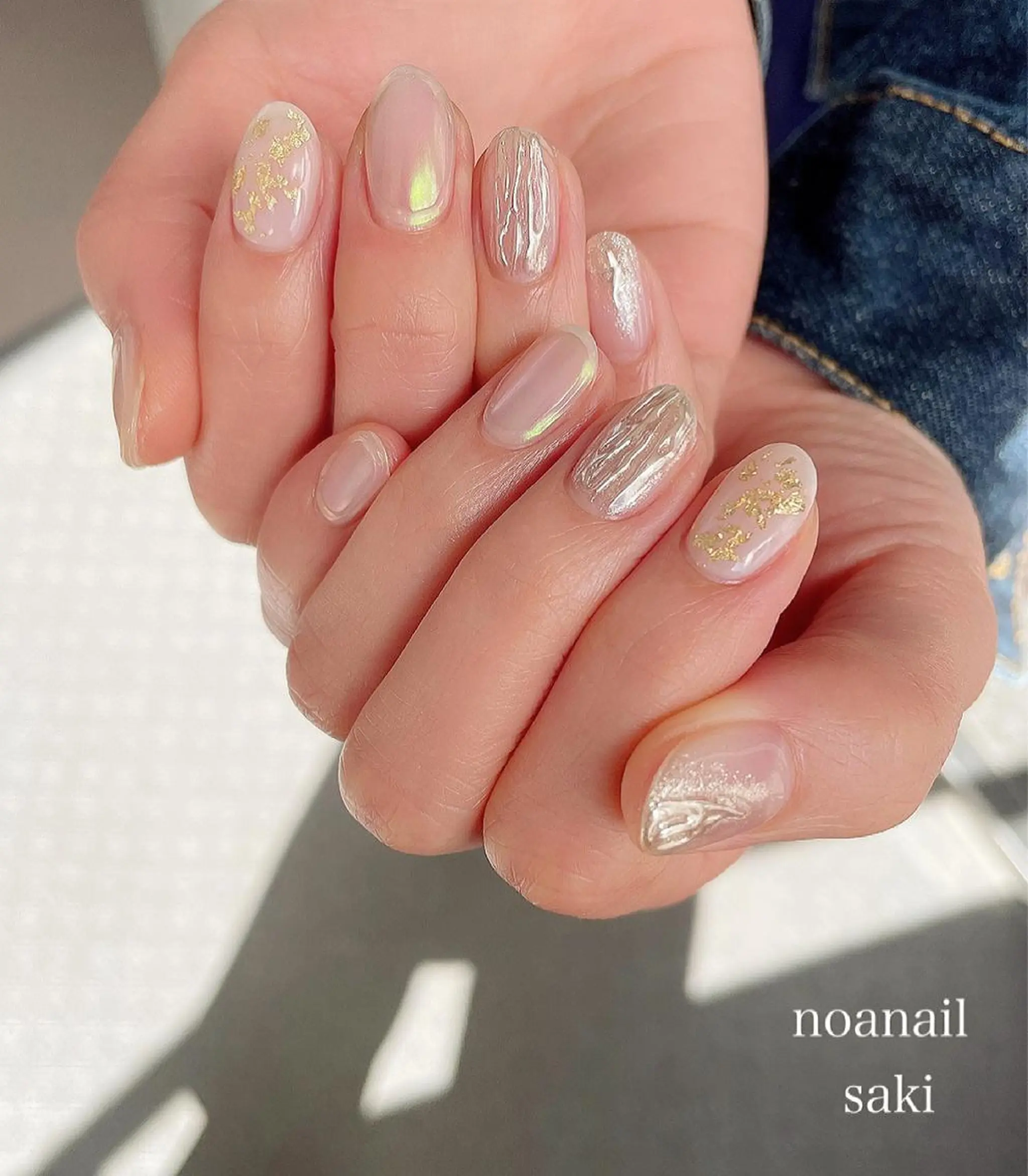 ネイル アートネイル オーロラネイル ジェルネイル 氷ネイル・うるうるネイル ミラーネイル nailsalon noa所属・nailist sakiのネイルデザイン