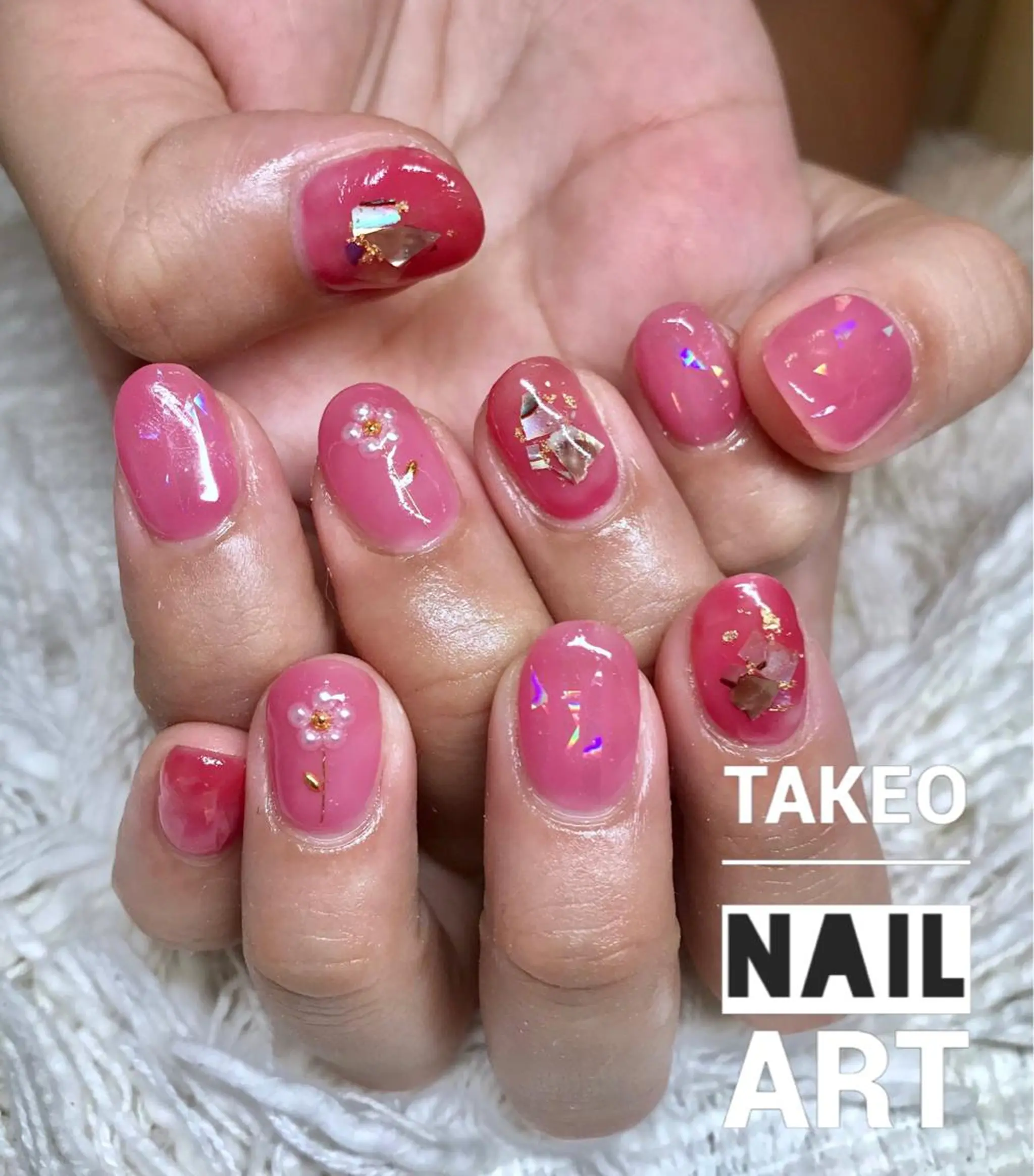 ショート ネイル マツエク・マツパ カラーマツエク フラワーネイル ピンク nail&eye Aoのマツエク・マツパデザイン